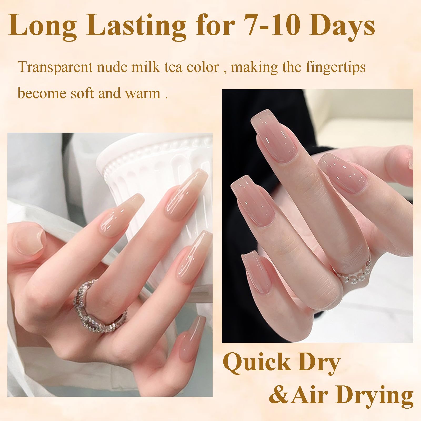 Nude Jelly Nail Polish - Pretty Milk Tea Color Sheer Nail Polish - Crystal Clear Natural Look - Water Based Quick Dry No UV Light Needed - Perfect for Everyday Wear & French Manicures