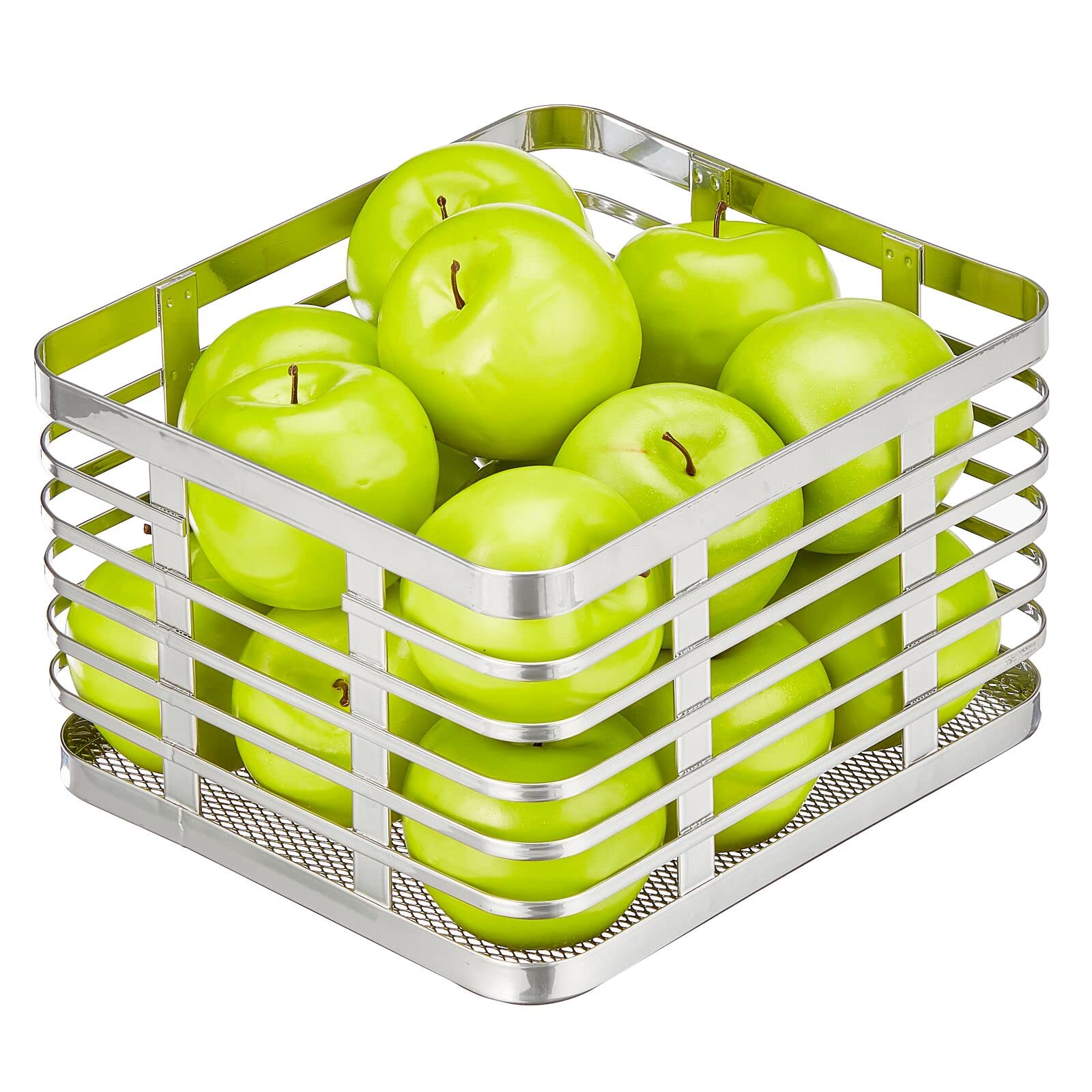 mDesign Modern Chrome Metal Wire Food Organizer Basket - Kitchen Cabinet, Pantry, Bathroom Storage Bin for Fruits, Vegetables & Household Items - Perfect for Organizing Closets, Laundry Room & Garage