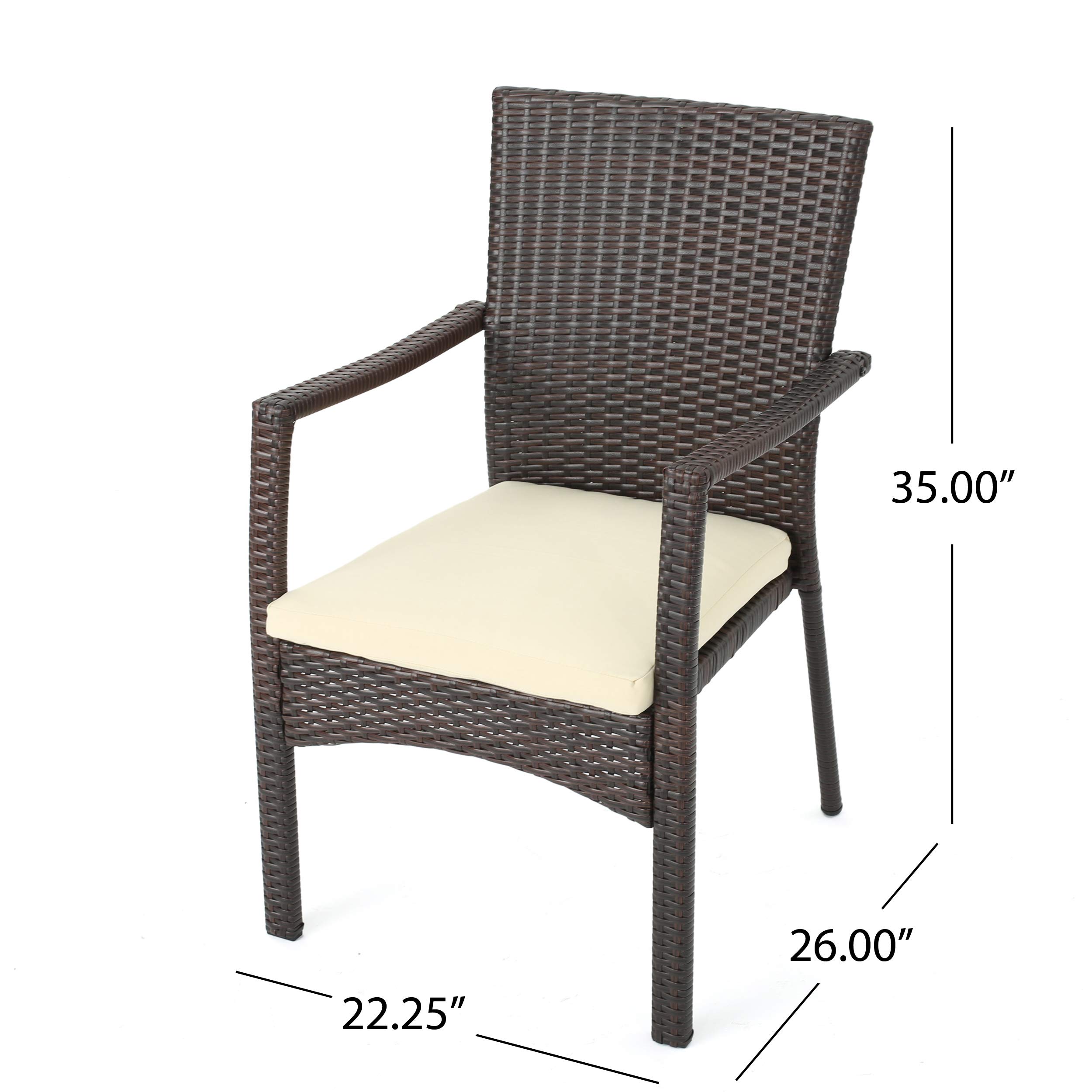 Christopher Knight Home Able Outdoor 7-Piece Wicker Dining Set - Multibrown with Crème Cushions - Perfect for Patio, Garden & Backyard Entertaining