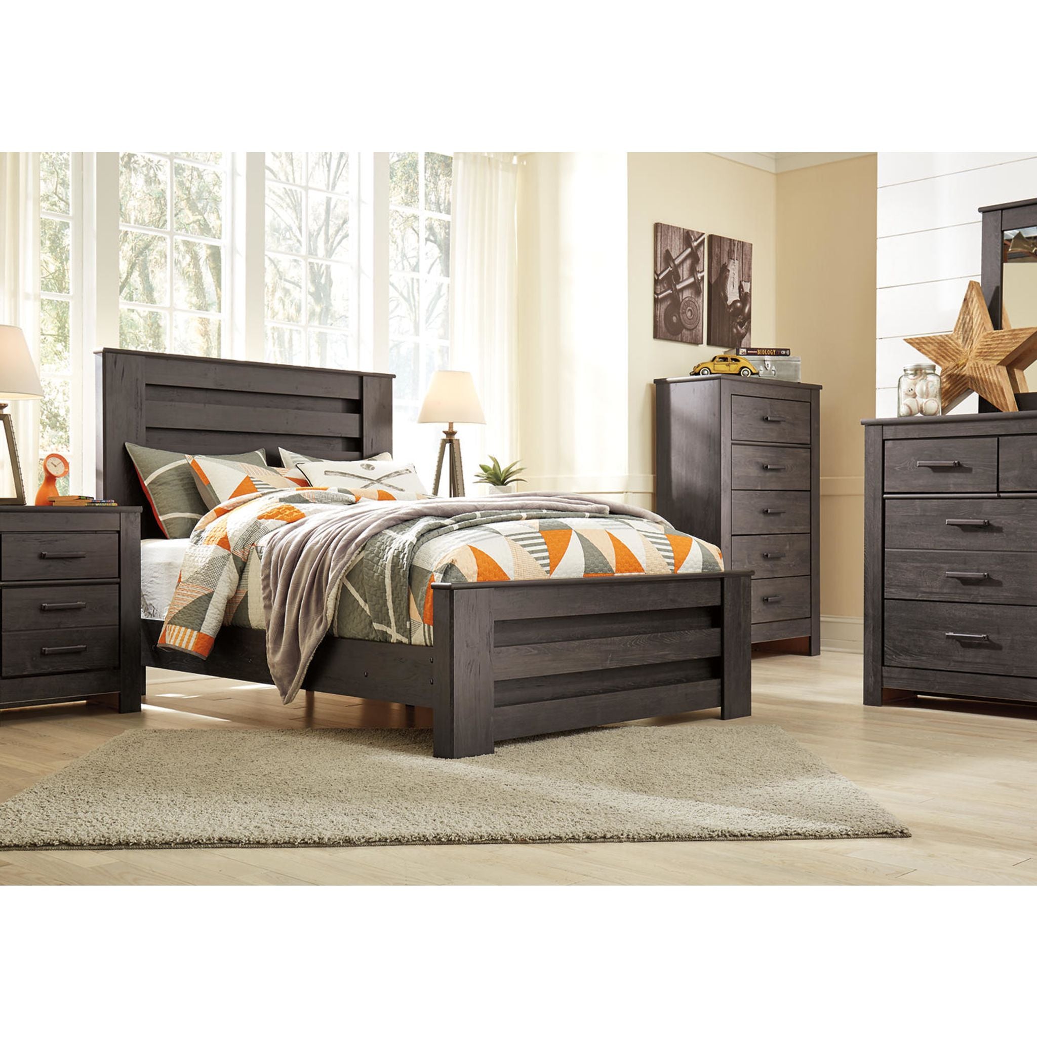 Brinxton Full Panel Upholstered Headboard - Charcoal Grey Fabric Bed Frame for Master Bedroom & Guest Room Decor