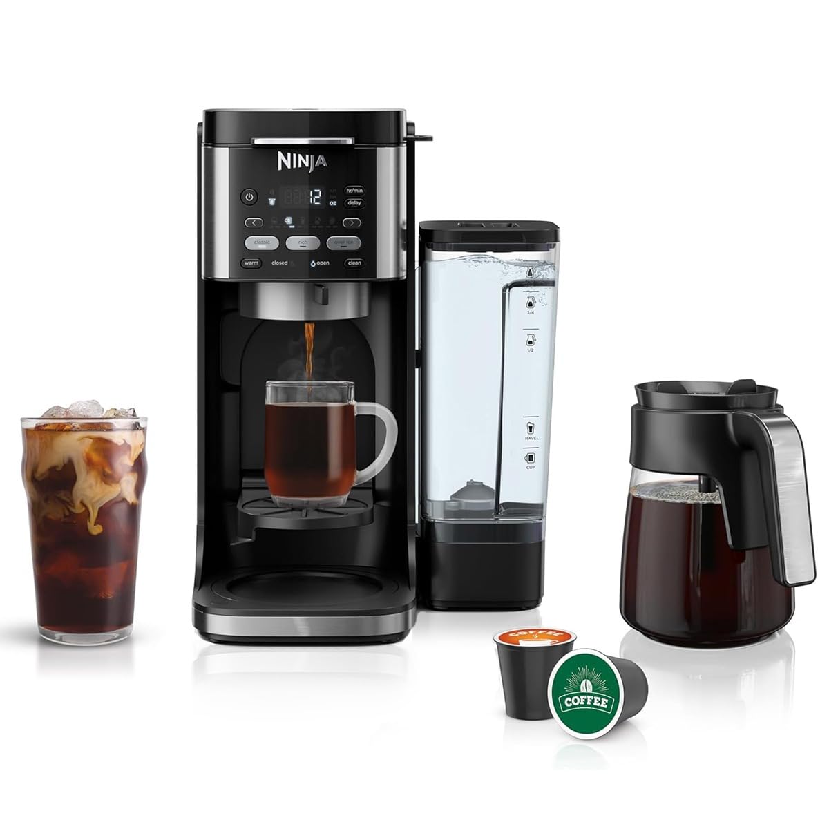 Ninja CFP101 DualBrew Hot & Iced Coffee Maker - Single-Serve & 12-Cup Drip Coffee Machine - Compatible with K-Cups - Black (Renewed) - Perfect for Home, Office, and Entertaining