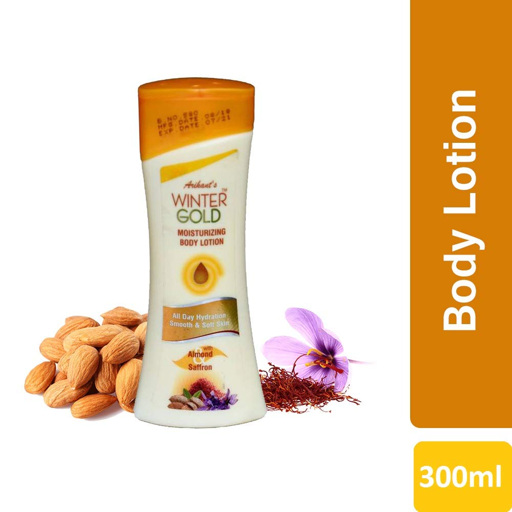 Arihant's Ayurvedic Herbal Winter Gold Moisturizing Body Lotion with Almond and Saffron - 300ml | Deep Hydration for Dry Skin | Perfect for Winter Care & Daily Nourishment