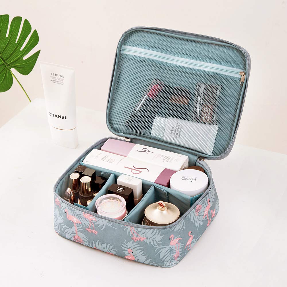 1 Pack Flamingo Print Portable Cosmetic Case - Waterproof Travel Toiletry Bag for Women & Girls, Makeup Pouch Organizer with Zipper (Grey) - Perfect for Vacation, Gym, Business Trips & Daily Use