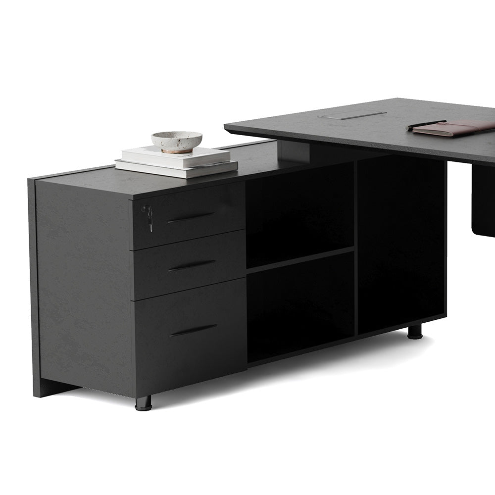 ADRIANO Black Executive Office Desk - Reversible 165-180cm, Black Concrete Finish - Perfect for Home Office, Conference Room & Modern Workspace