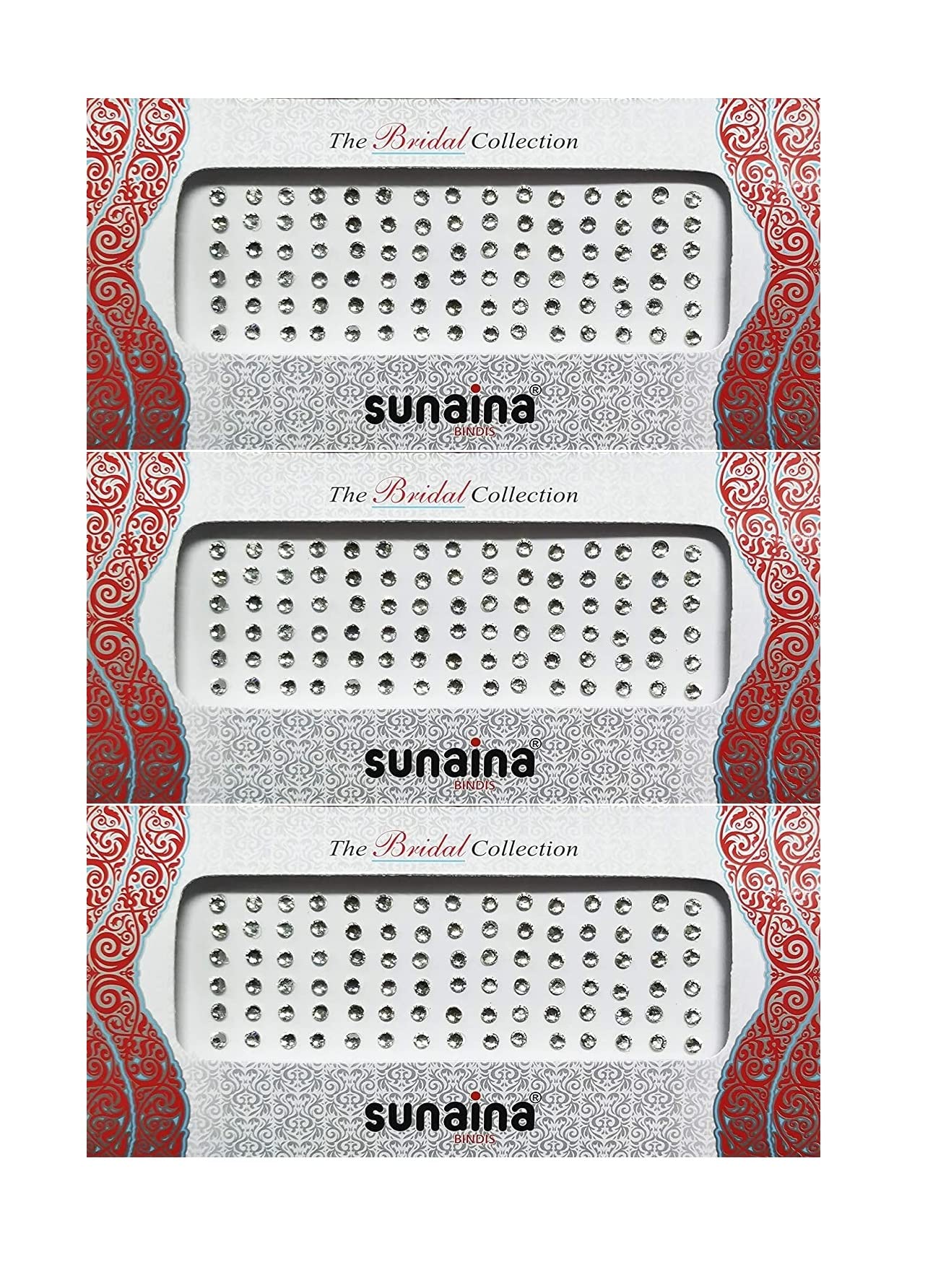 Sunaina Bridal Collection - Silver Crystal Stone Kundan Round Bindi for Women & Girls (5MM, Pack of 3) | Perfect for Weddings, Festivals & Indian Traditional Outfits