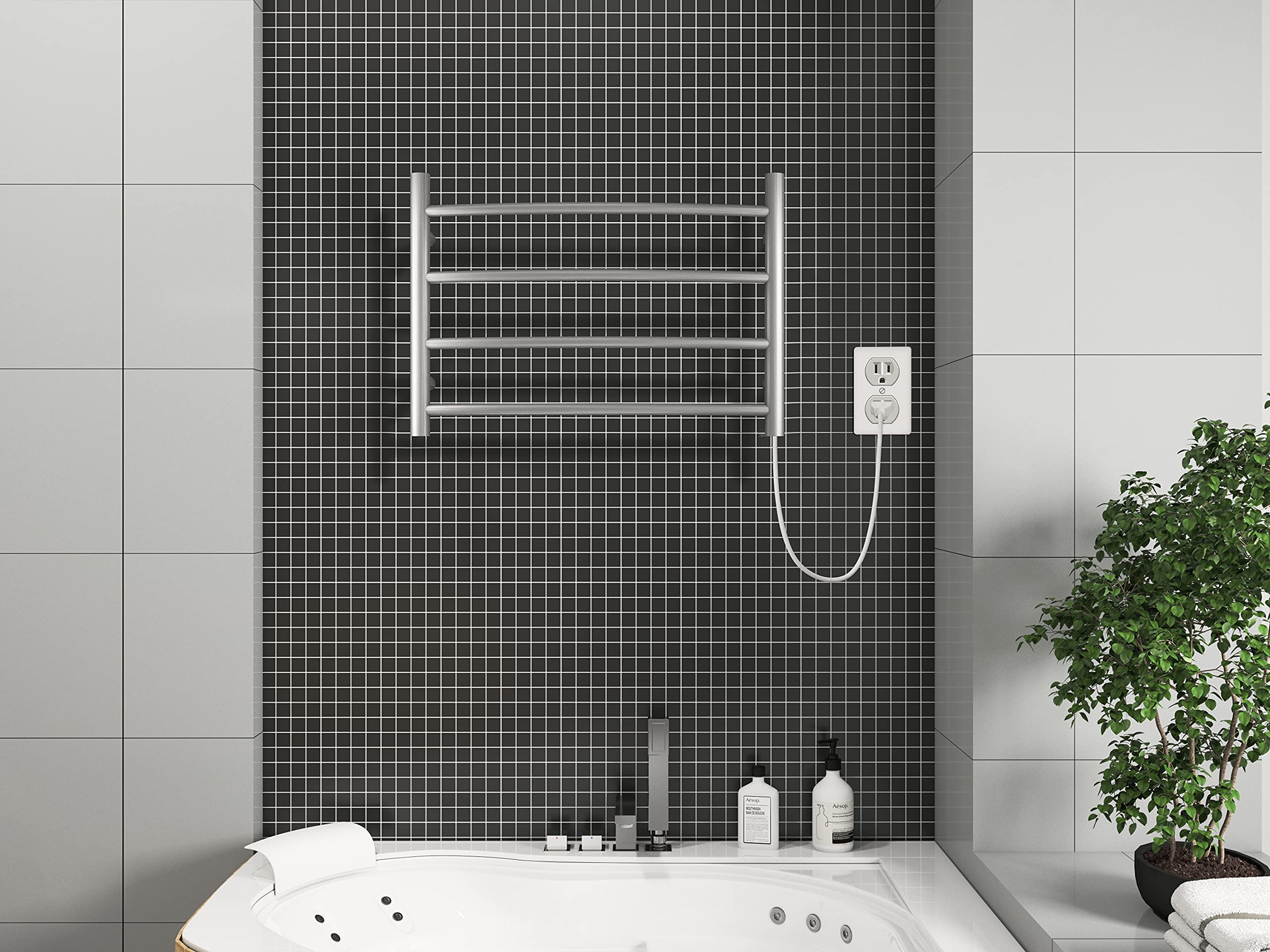 Premium Brushed Nickel Electric Towel Warmer - Wall Mounted Bathroom Heated Towel Rack with 4 Stainless Steel Bars (16.54x23.62x5.51 inches, 40W) - Perfect for Spa-Like Bathroom Luxury & Quick Drying