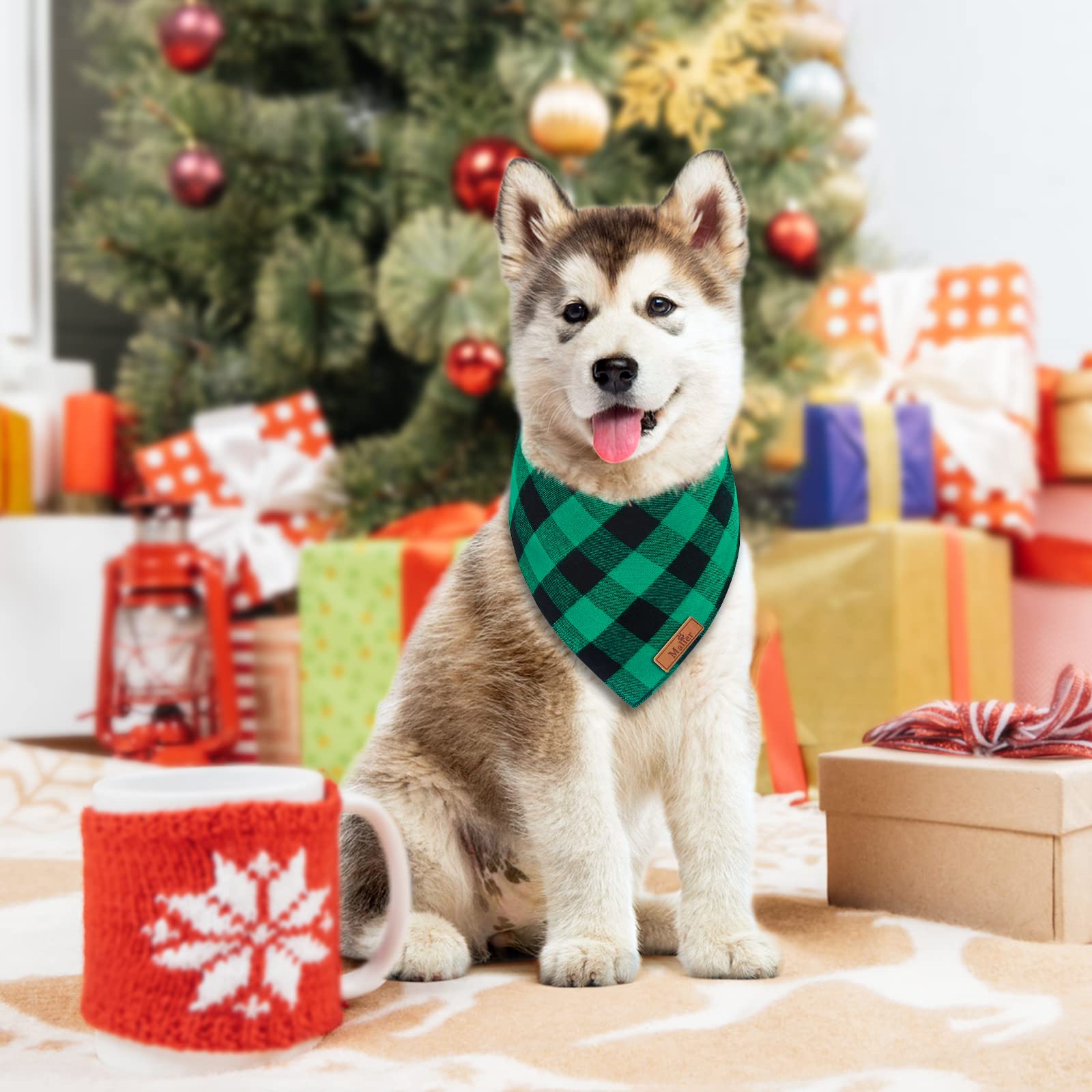 Malier 2 Pack Christmas Dog Bandanas - Classic Buffalo Red Plaid Pet Scarf for Small to XL Dogs | Holiday Pet Costume Accessories for Boys & Girls | Perfect for Christmas Photos & Festive Gatherings