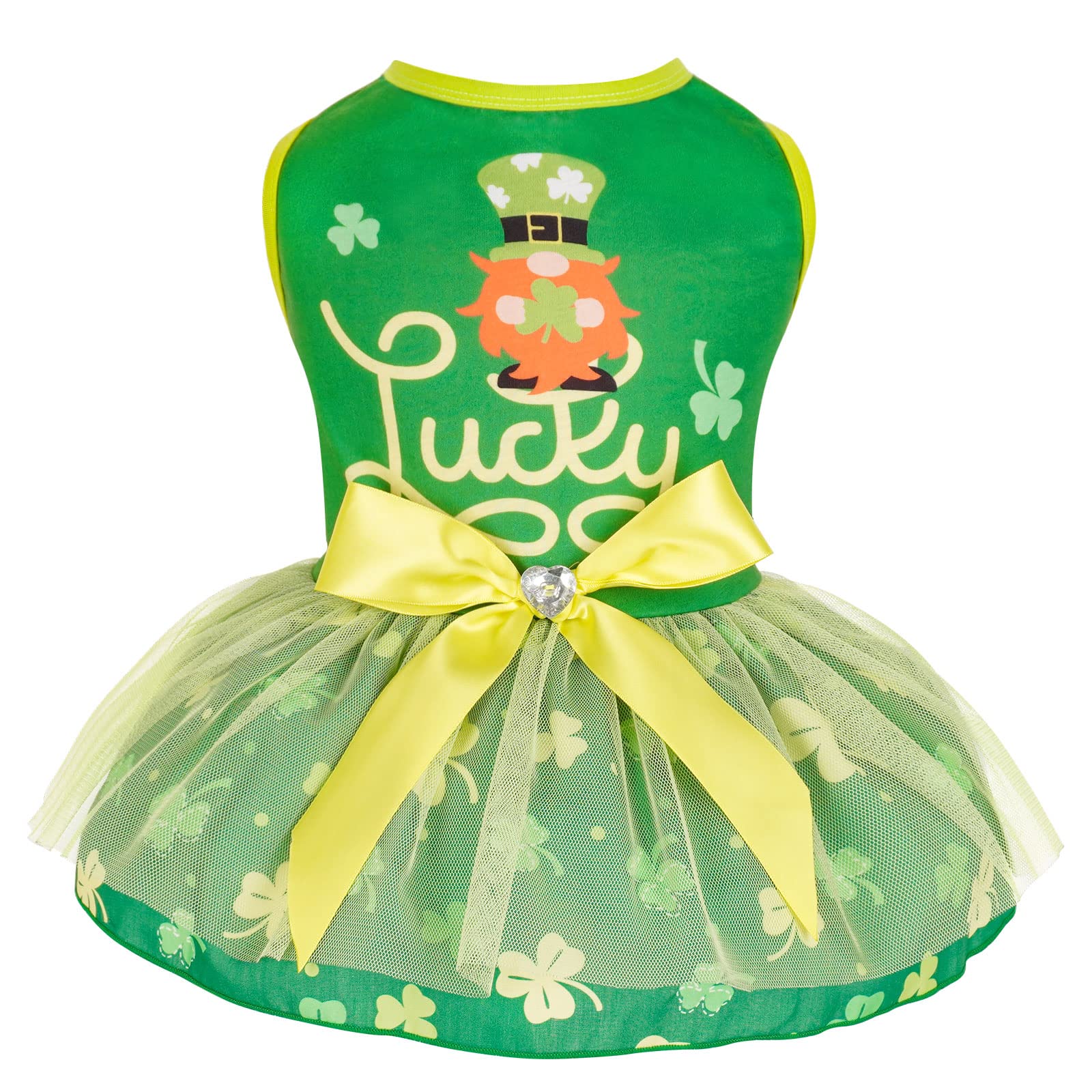 Lucky Shamrock Tulle Dog Dress with Bowtie - St. Patrick's Day Pet Costume for Small Dogs | Green Holiday Outfit for Puppies & Festive Occasions