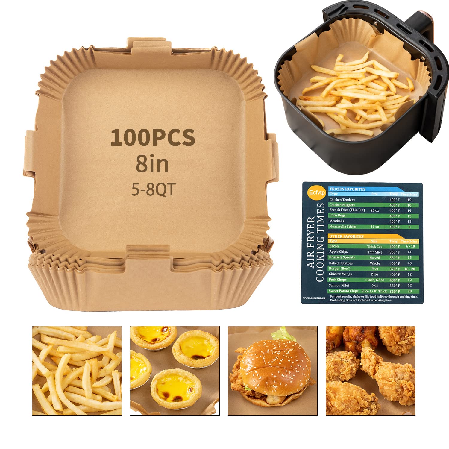 **100PCS 7.9-Inch Air Fryer Disposable Paper Liners - Food Grade Parchment Baking Sheets for Air Fryer, Microwave, Oven & Frying Pan - Oil-Proof, Waterproof, Non-Stick - Perfect for Healthy Cooking & Easy Cleanup**