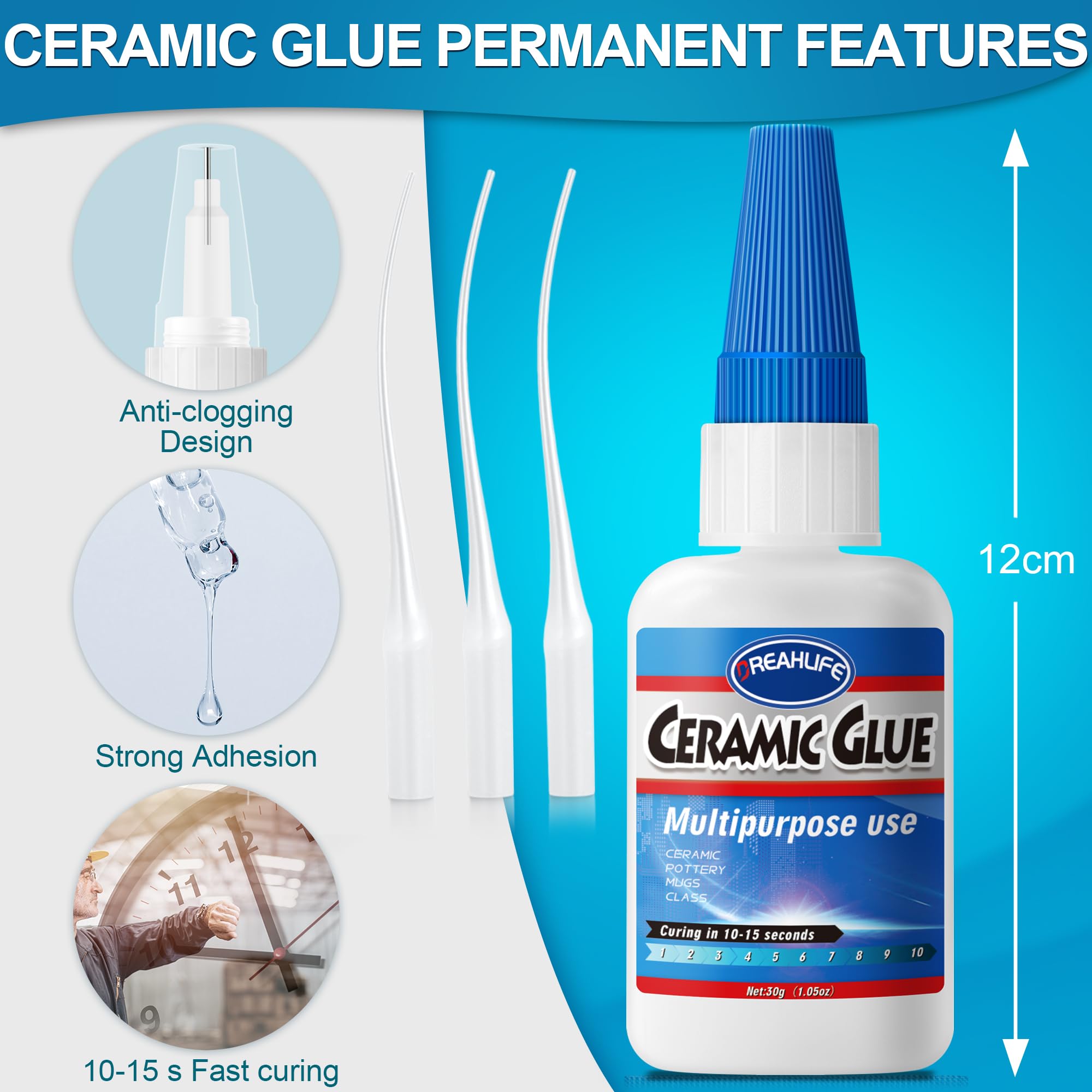 Best Super Glue for Ceramics Repair - 30g Strong Adhesive for Porcelain, Pottery, Dishes, Tiles & Mugs - Fast-Drying DIY Craft Glue - Perfect for Home Fixes, Kitchenware Repairs & Art Projects