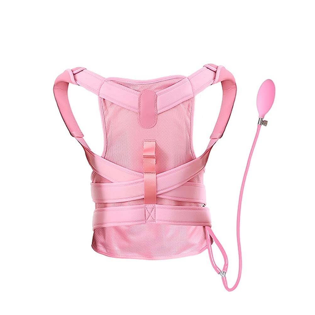 **Adjustable Inflatable Back Brace for Women & Men - Posture Corrector, Lumbar Support for Back & Neck Pain Relief - Breathable & Lightweight (Pink, Size S) - Ideal for Office Work, Driving & Daily Activities**