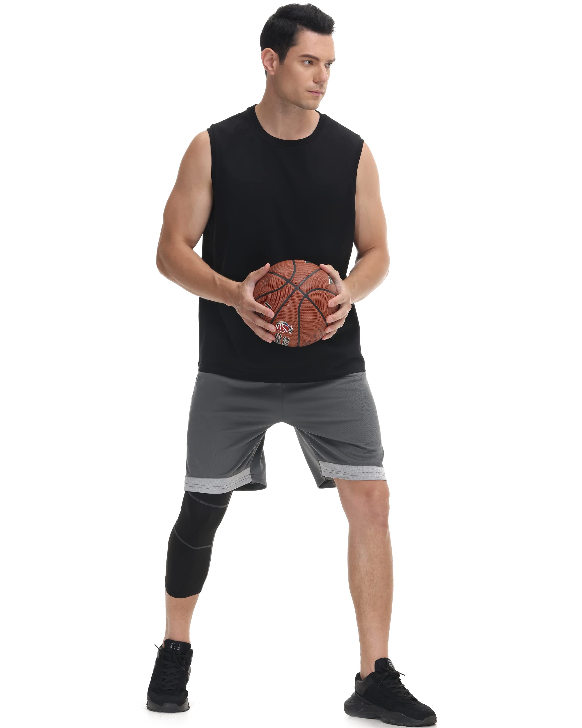 Roadbox Men's One Leg Compression Pants - 3/4 Length Basketball Leggings for Athletic Performance & Sports Base Layer | Ideal for Running, Gym Workouts & Basketball Training