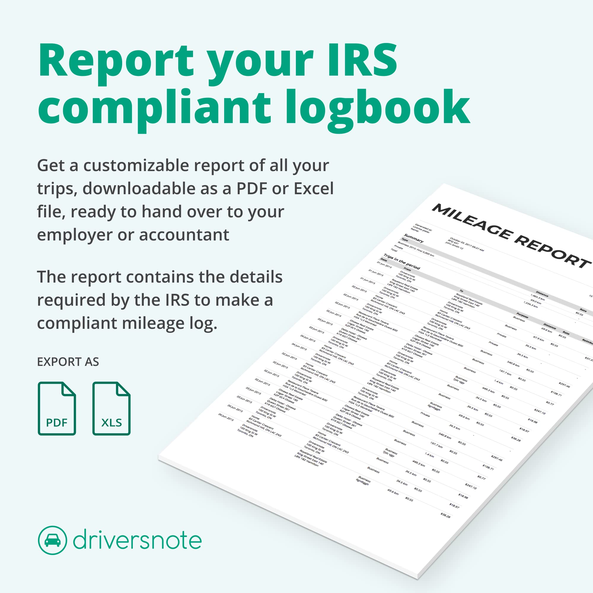 Driversnote Car GPS Mileage Tracker - IRS Compliant Automatic Mileage Log Book for Taxes & Business | Free & Premium Subscription Plans | Perfect for Uber, Lyft & Delivery Drivers