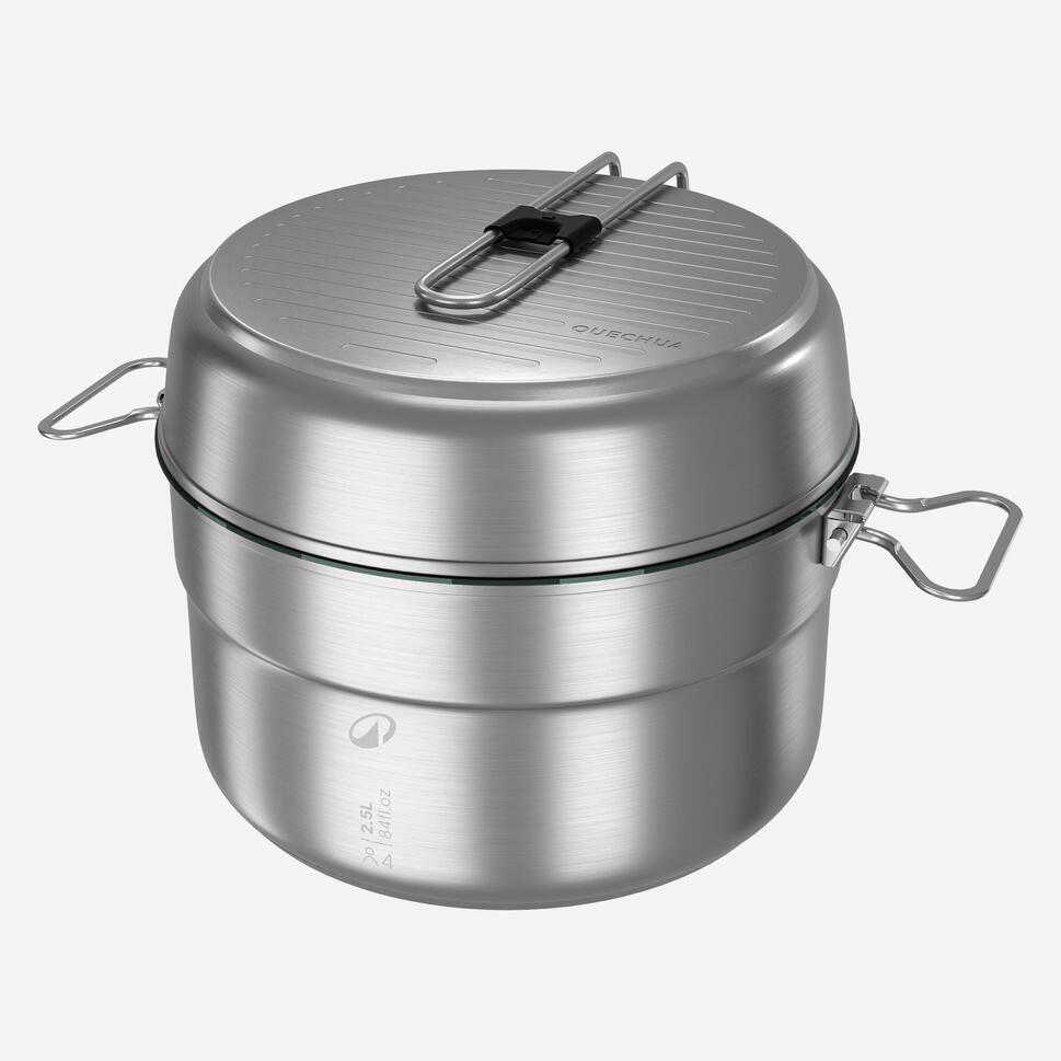 Quechua 500 25-Piece Stainless Steel Nonstick Camping Cookware Set for 4 People - Lightweight Outdoor Cooking Kit for Hiking, Backpacking & Family Camping Trips
