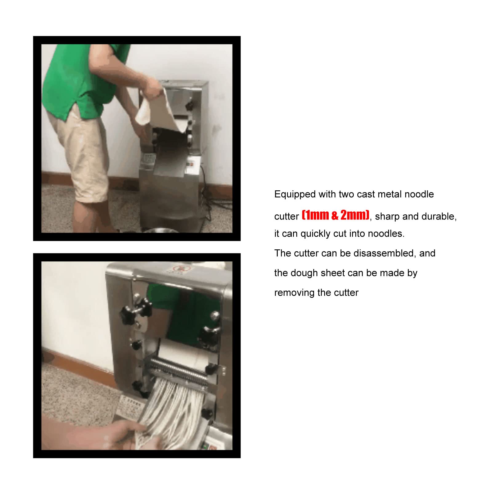 Electric Dough Roller Machine - 2.2KW Pasta Maker with 1mm & 2mm Thickness Settings, 9.4