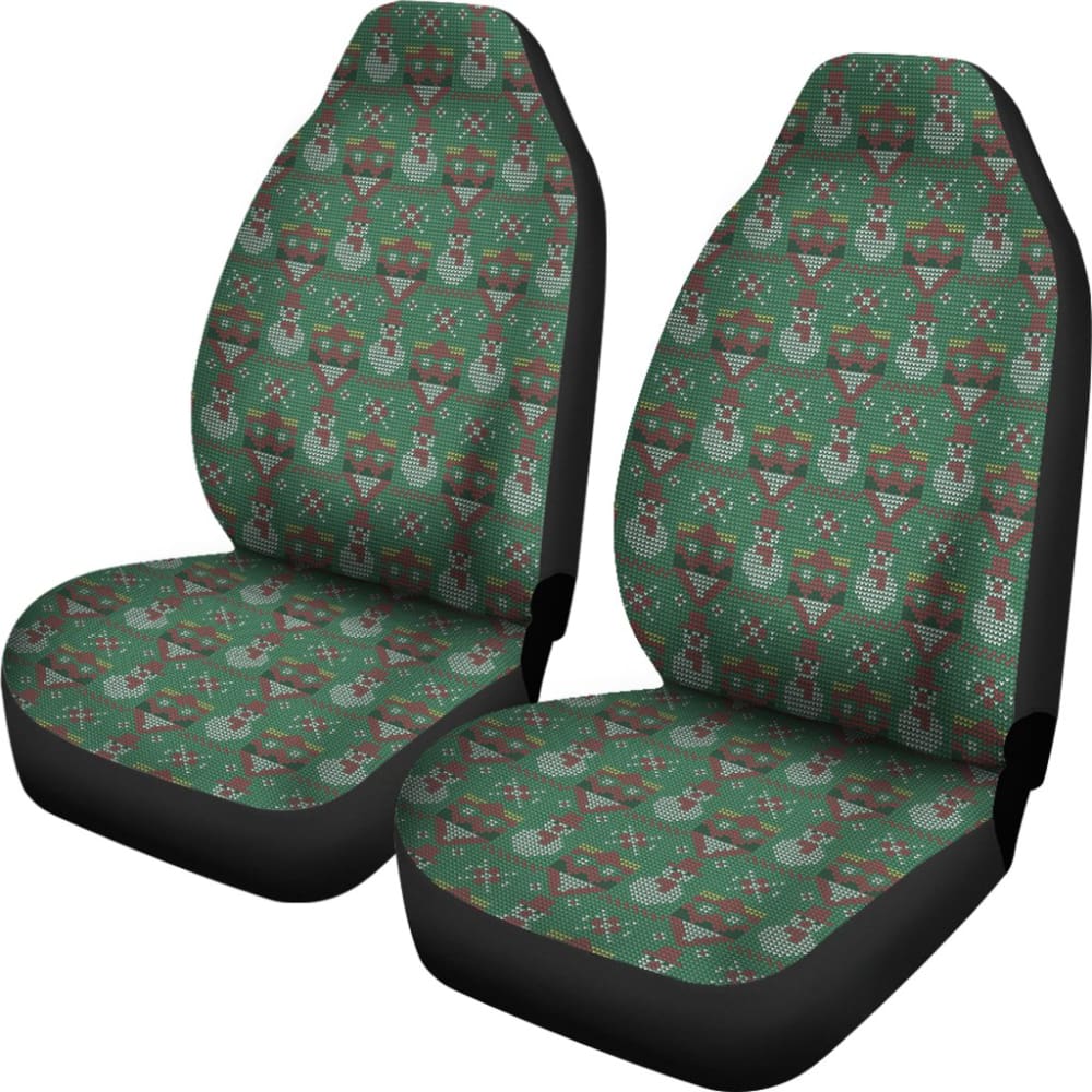 Premium Green Ugly Christmas Snowman Pattern Car Seat Covers - Festive Holiday Car Accessories for Winter & Christmas Decorations - Perfect for Cars, SUVs & Trucks