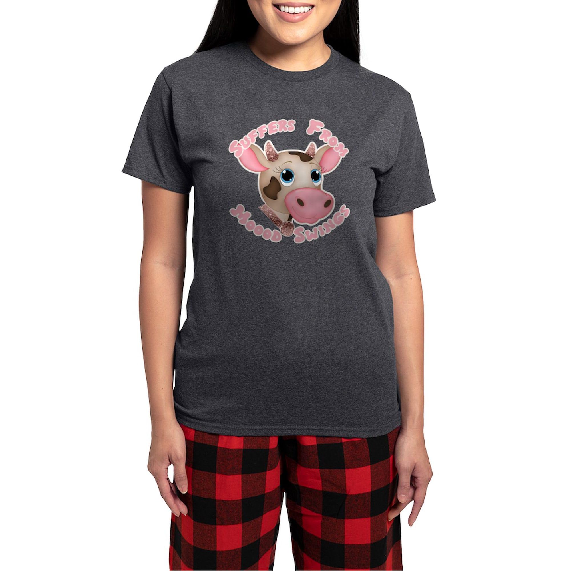Mood Swing Cow Design Women's Charcoal Pajama Set - Funny Novelty Sleepwear for Women - Cozy Lounge & Sleep Pajamas for Relaxing at Home