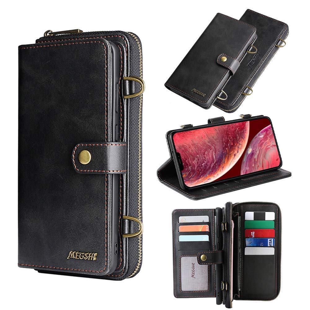 Sxinven iPhone 12/12 Pro/12 Pro Max Wallet Case with Card Holder - 2 in 1 Magnetic Detachable Zipper Clutch Crossbody Phone Bag (Black) - Perfect for Travel, Shopping & Everyday Use