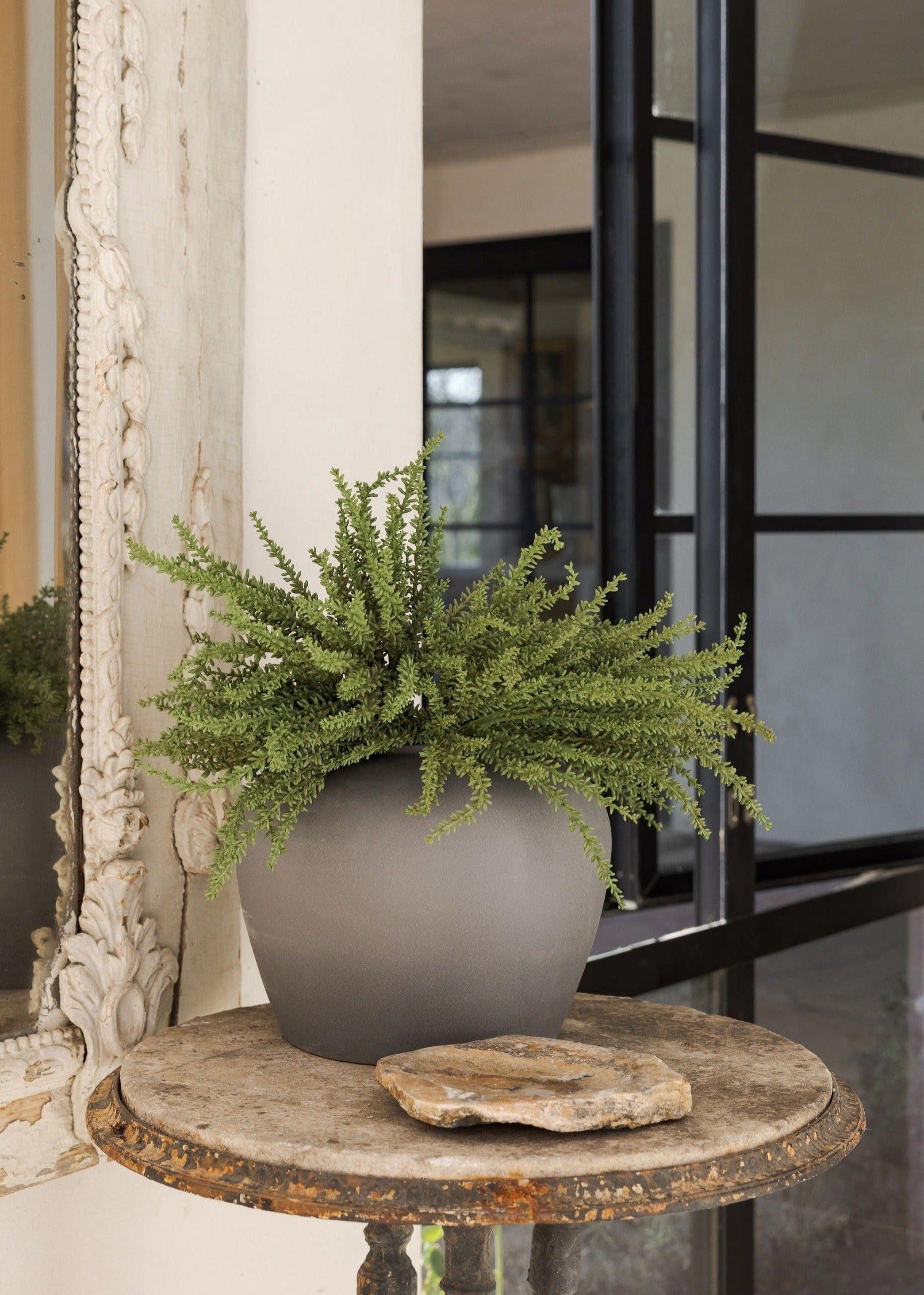 Smokey Slate Large Clay Table Vase - Handcrafted Ceramic Home Decor for Living Room, Dining Table & Office Centerpiece
