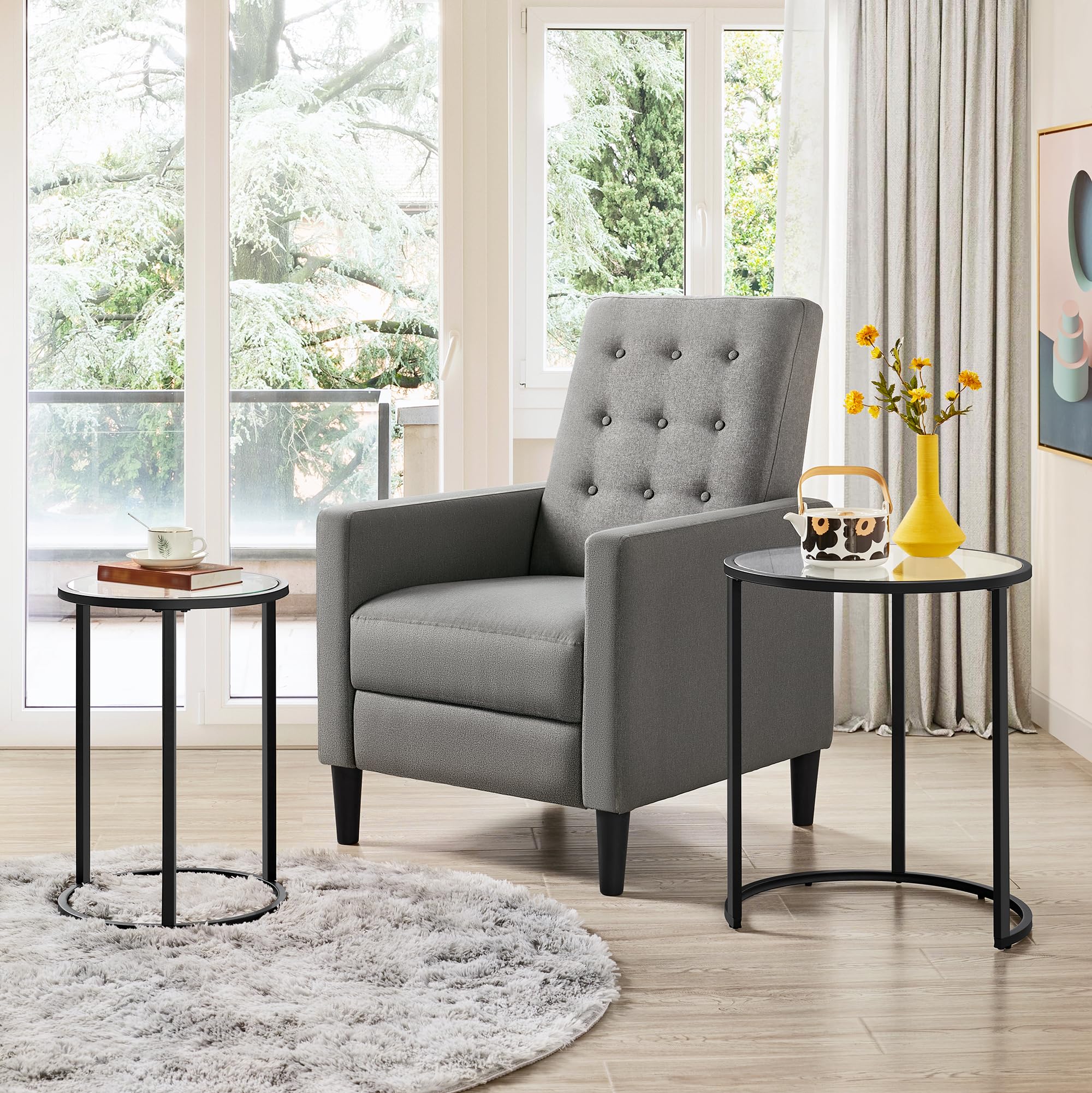 Yaheetech 2-Piece Round Nesting End Table Set - Stackable Side Tables with Metal Frame & Tempered Glass Top - Space-Saving Coffee Tables for Living Room, Office, Bedroom - Black (Perfect for Small Spaces & Modern Home Decor)