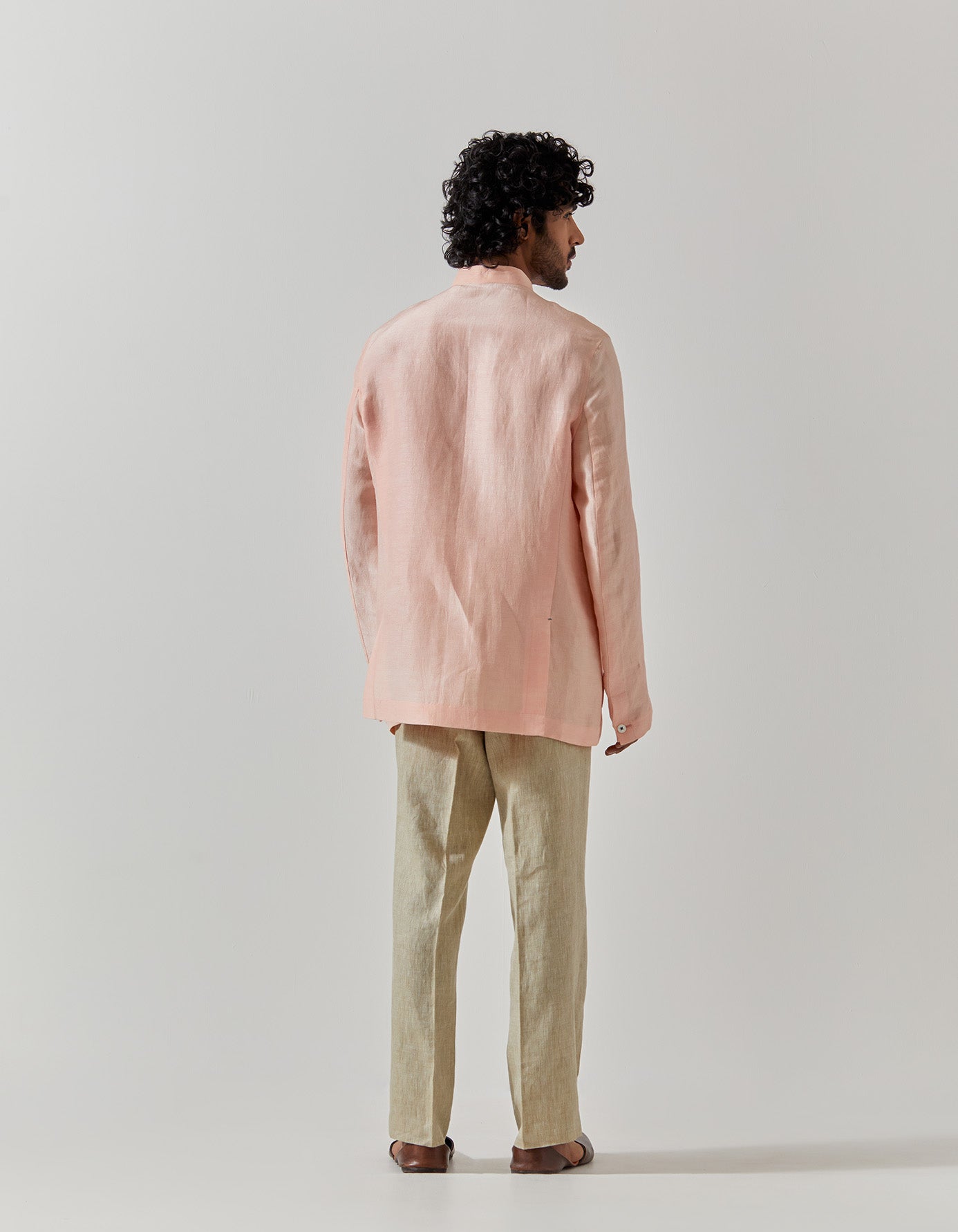 Elegant Bandhgala Jacket in Satin Linen Fabric - Salmon Color for Men | Perfect for Weddings, Parties & Formal Events