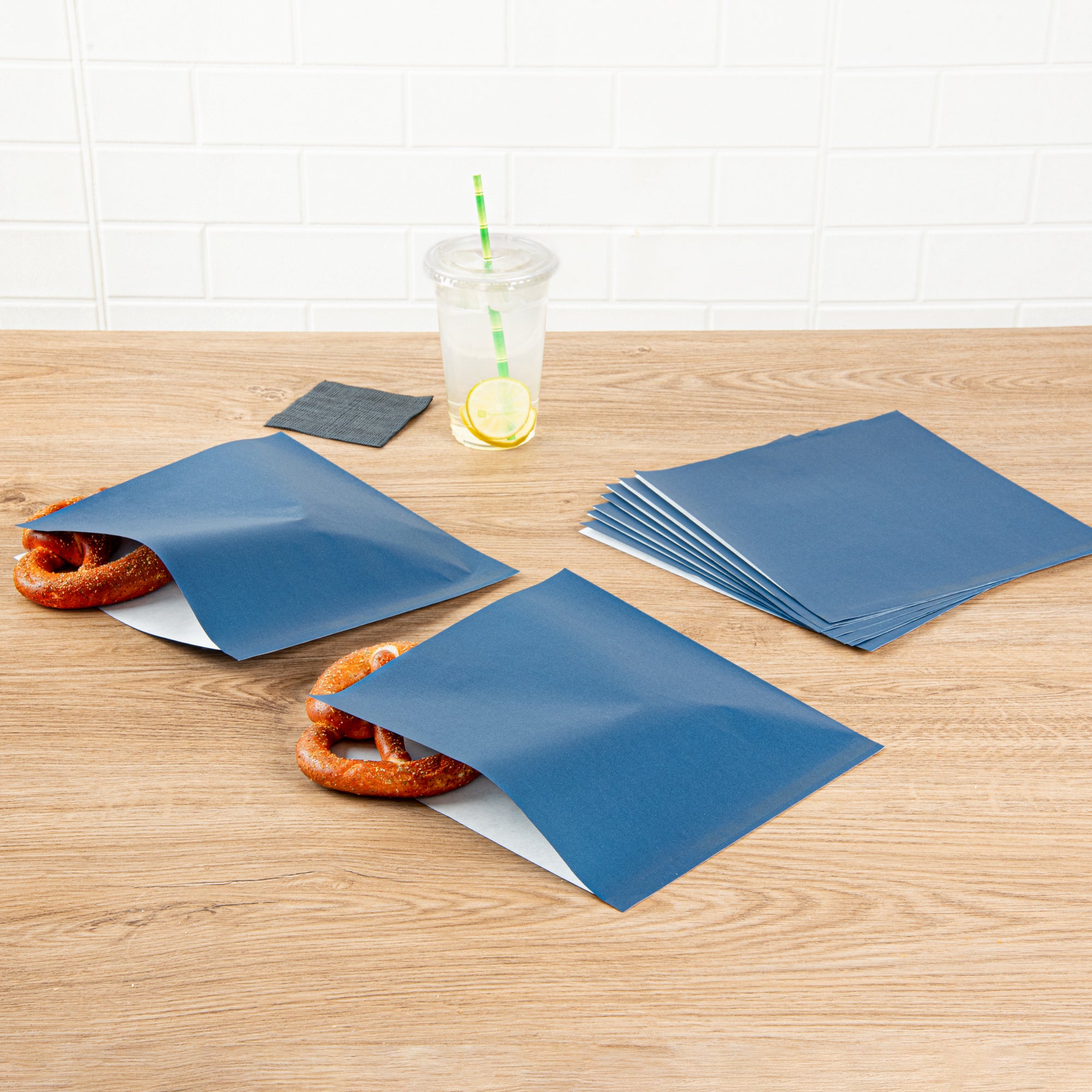 Midnight Blue Greaseproof Double Open Paper Bags - 10 x 9 Inches, 100 Count Box - Perfect for Bakery, Takeout & Food Storage