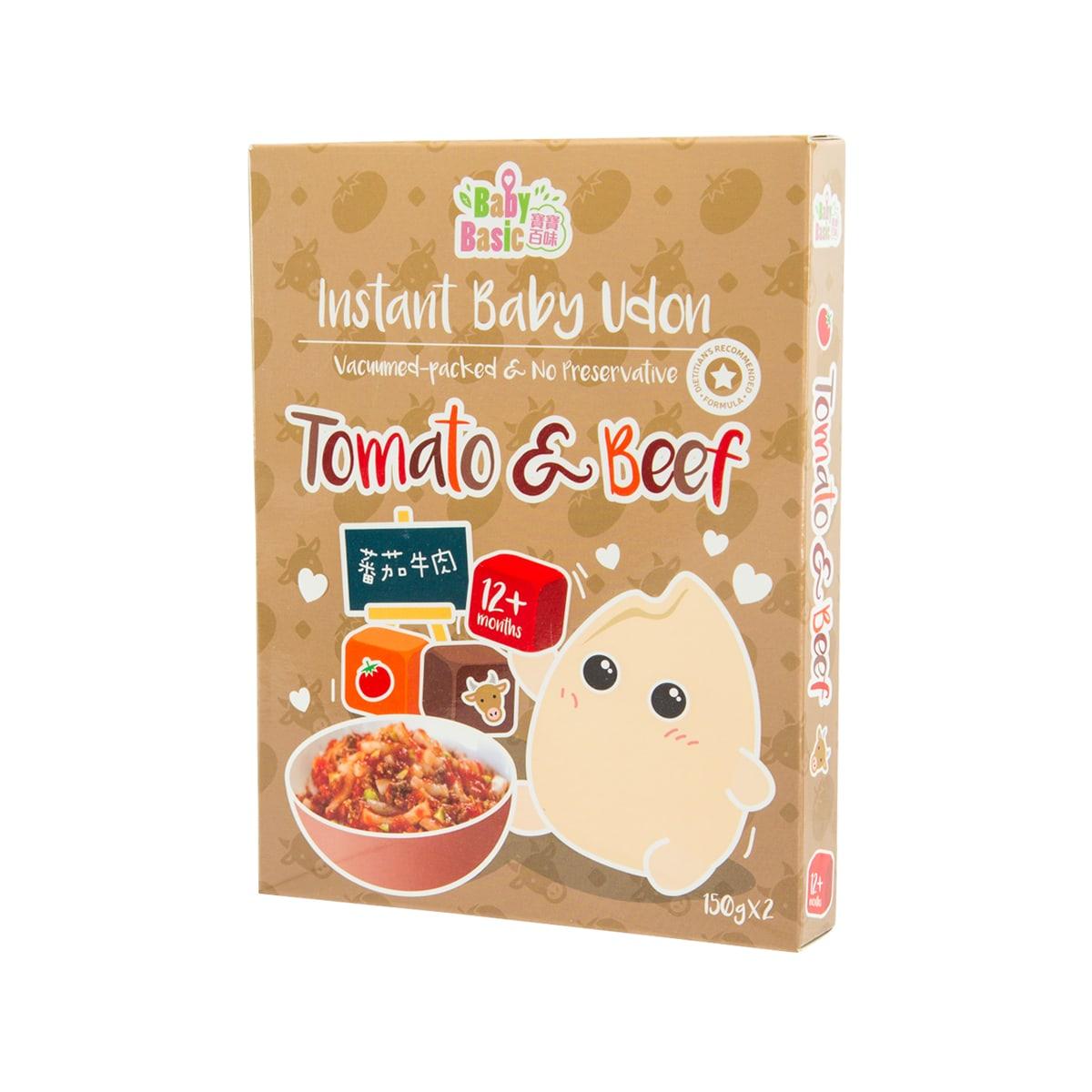 Baby Basic Instant BB Udon Tomato & Beef Flavor - Quick & Easy Baby Meal (2 x 150g) | Ideal for Toddlers Under 36 Months | Perfect for On-the-Go Snacks & Busy Parents
