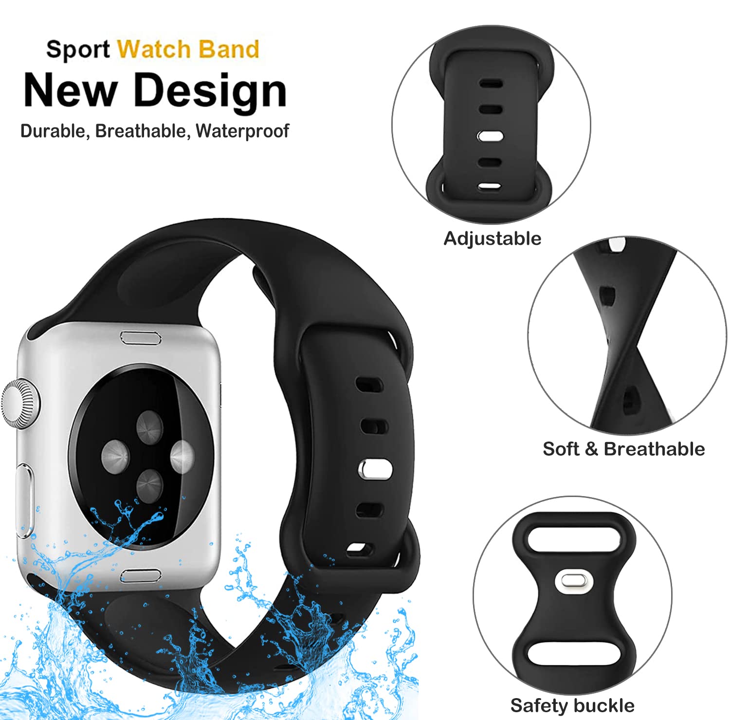 8 Pack Soft Silicone Sport Bands Compatible with Apple Watch 38mm 40mm 41mm 42mm 44mm 45mm 46mm 49mm - Breathable Strap for iWatch Series Ultra 10 9 8 7 6 5 4 3 2 1 SE - Perfect for Gym, Running, Swimming & Everyday Wear