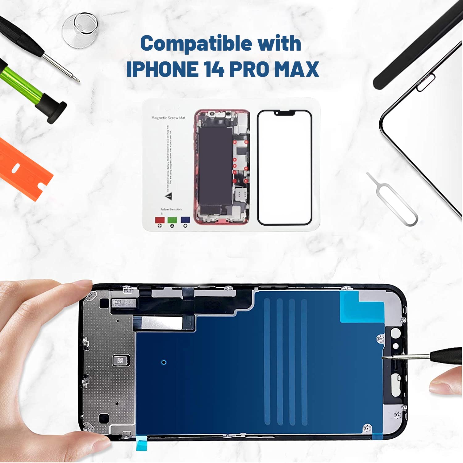 iPhone 14 Pro Max Screen Replacement Kit - 6.7 Inch Tempered Glass with Waterproof Adhesive (No OLED/Touch Digitizer) | DIY Repair Solution for Cracked or Damaged Screens | Perfect for Home, Office, or Travel Emergency Repairs