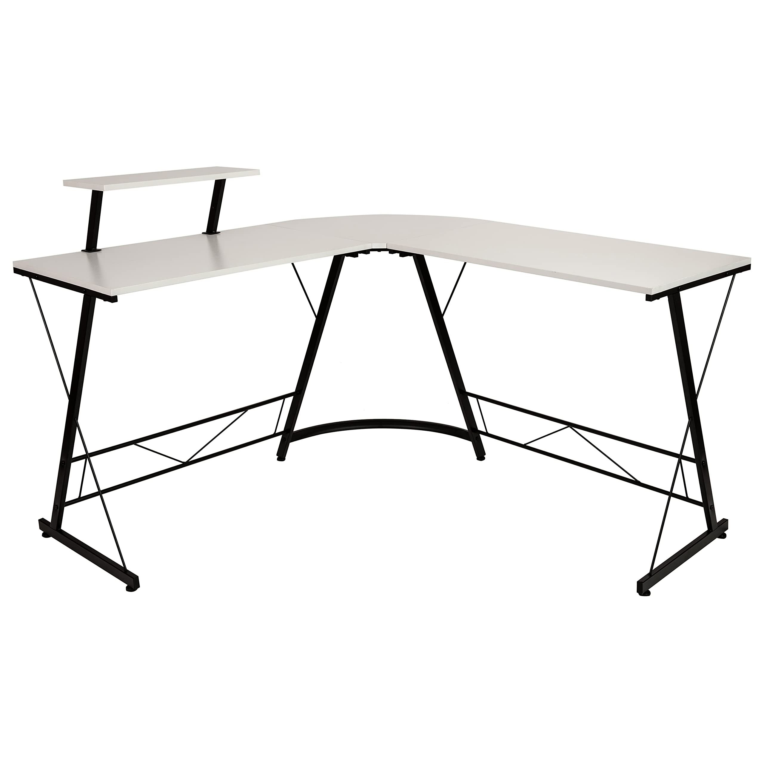 Flash Furniture Ginny Corner Desk - White/Black Space Saving L-Shaped Gaming Desk with Monitor Shelf - 71.5