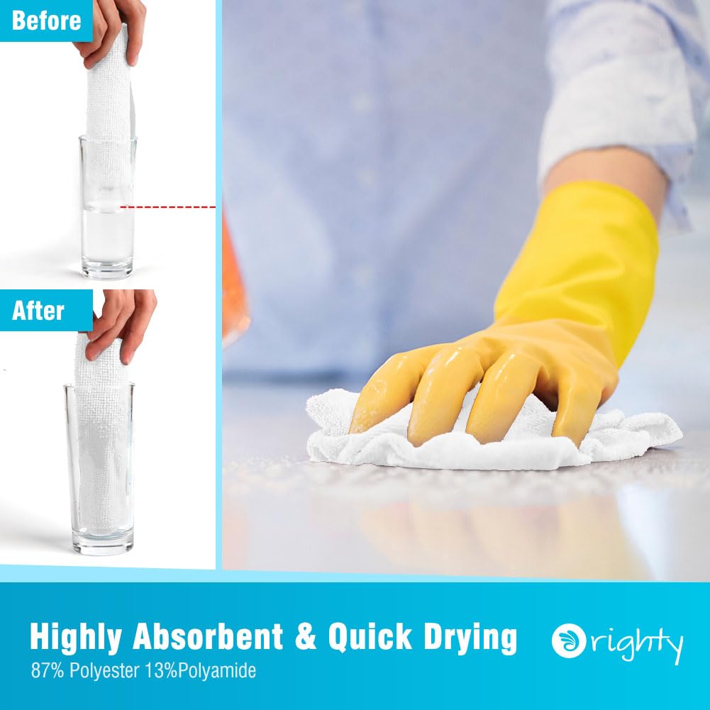 Orighty 100-Pack Reusable Microfiber Cleaning Cloths - 11.5''x11.5'' Lint-Free Shop Towels for Cars, Automotive, Mechanic & Kitchen Use | Bulk Multi-Purpose Cleaning Rags for Home, Garage & Workshop (White)