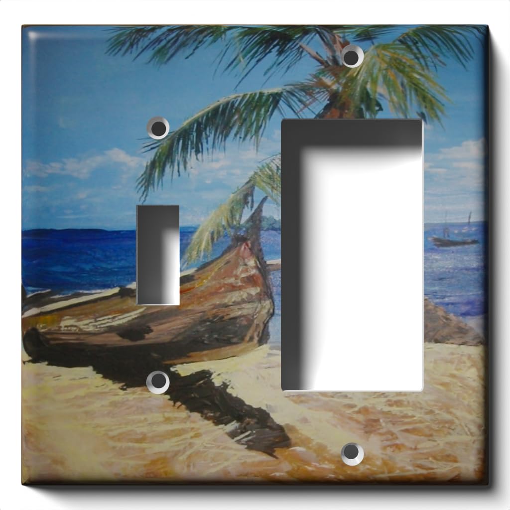 Private Island Themed Decorative Light Switch and GFCI Outlet Cover - Single Toggle/Decora Rocker Wall Plate for Beach House, Bathroom & Coastal Home Decor