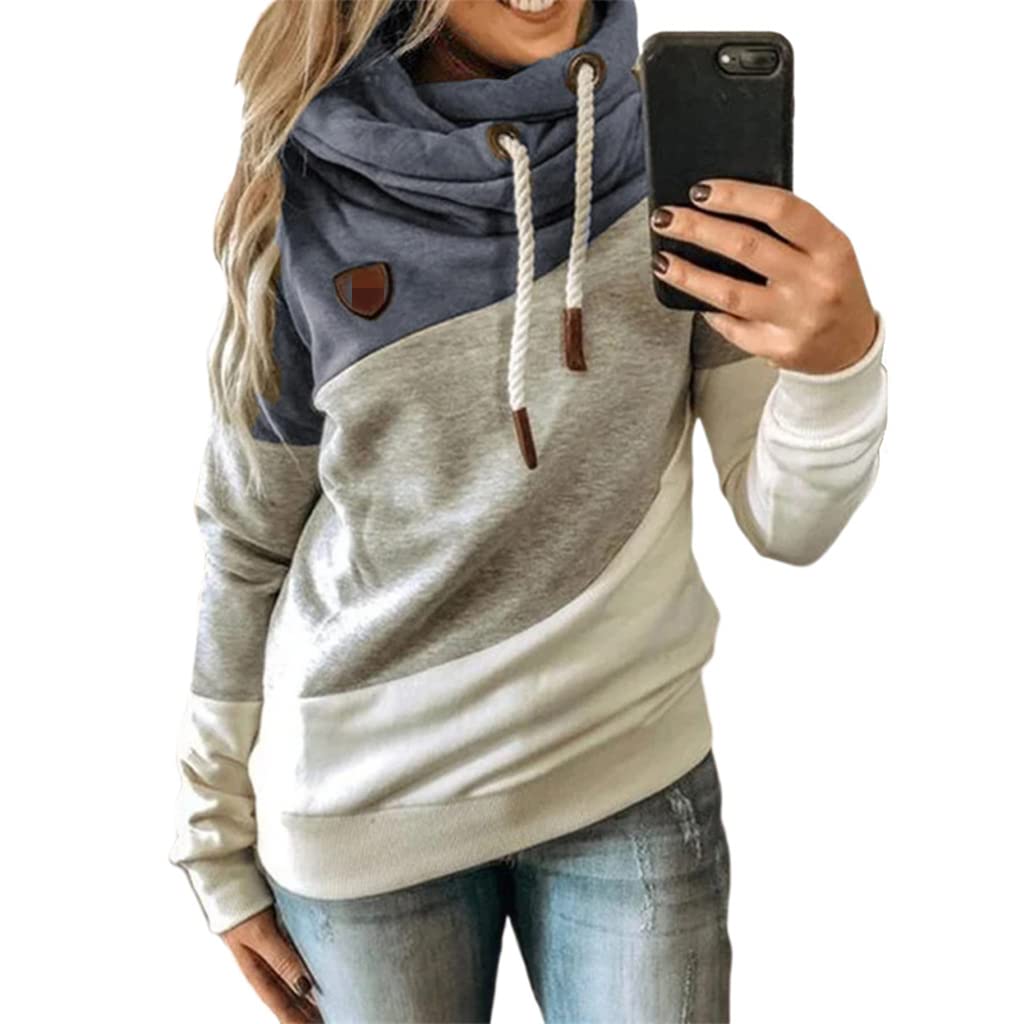 Women's Casual Long Sleeve Color Block Funnel Neck Double Hooded Leopard Camo Print Pullover Sweatshirt - Cozy Winter Wear for Street Style & Outdoor Activities