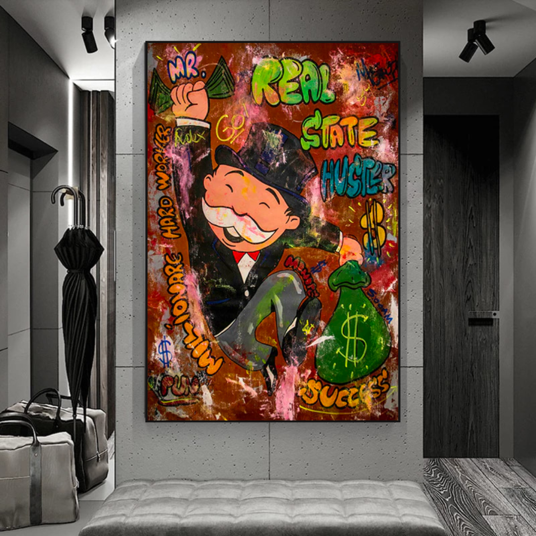 Alec Monopoly Money Man Real Estate Hustler Canvas Art Print - Wall Decor for Home, Office & Game Room