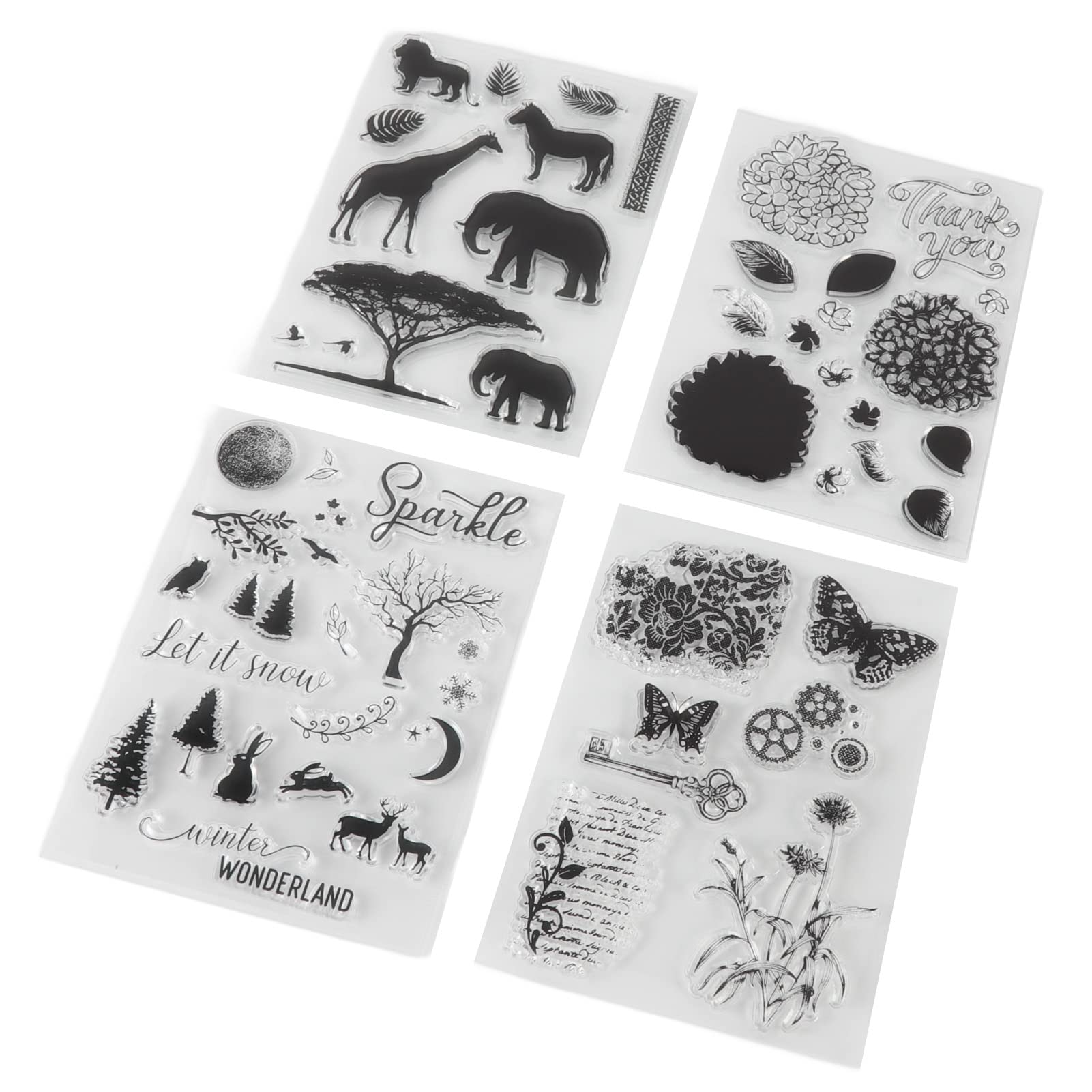 4-Pack Clear Stamps for DIY Scrapbooking - Reusable, Transparent, Eco-Friendly Stamps with Unique Imprint Design | Perfect for Card Making, Journaling & Craft Projects