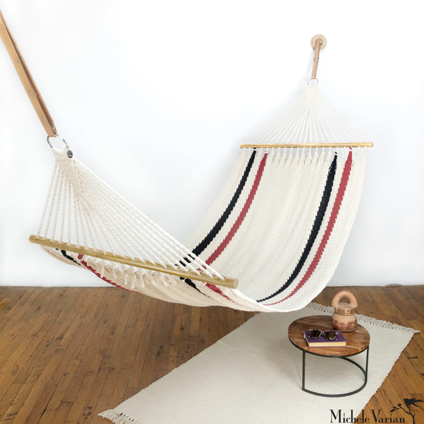 Striped Vero Hammock with Light Wood Frame - Premium Outdoor Hanging Bed for Backyard, Beach & Camping Relaxation
