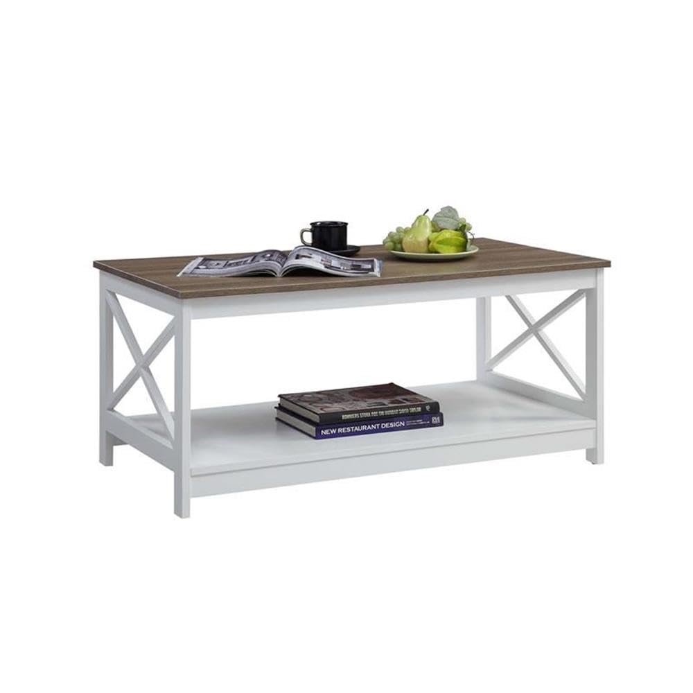 Pemberly Row White & Driftwood Brown Wood Coffee Table - Modern Living Room Furniture for Home Decor & Entertaining