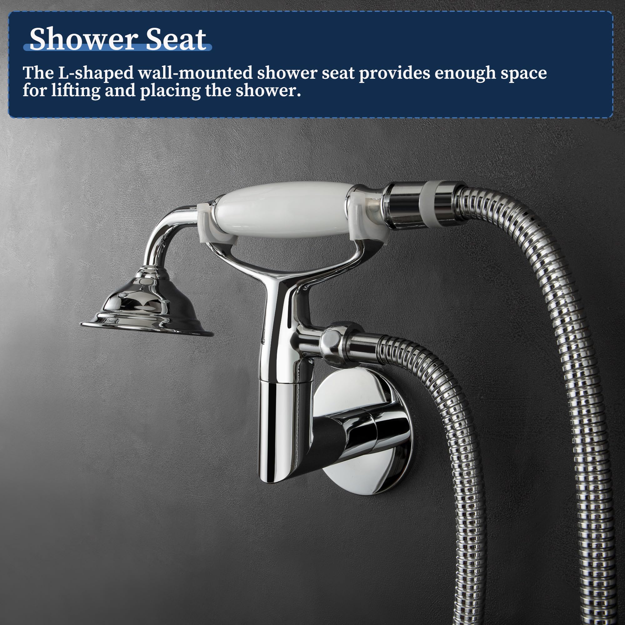 SKOWLL 8 Inch Rainfall Shower Head Set with Handheld Spray - Wall Mount Vintage Shower System, 2 Function Overhead Shower Kit in Polished Chrome - Perfect for Bathroom Renovation & Spa-Like Shower Experience
