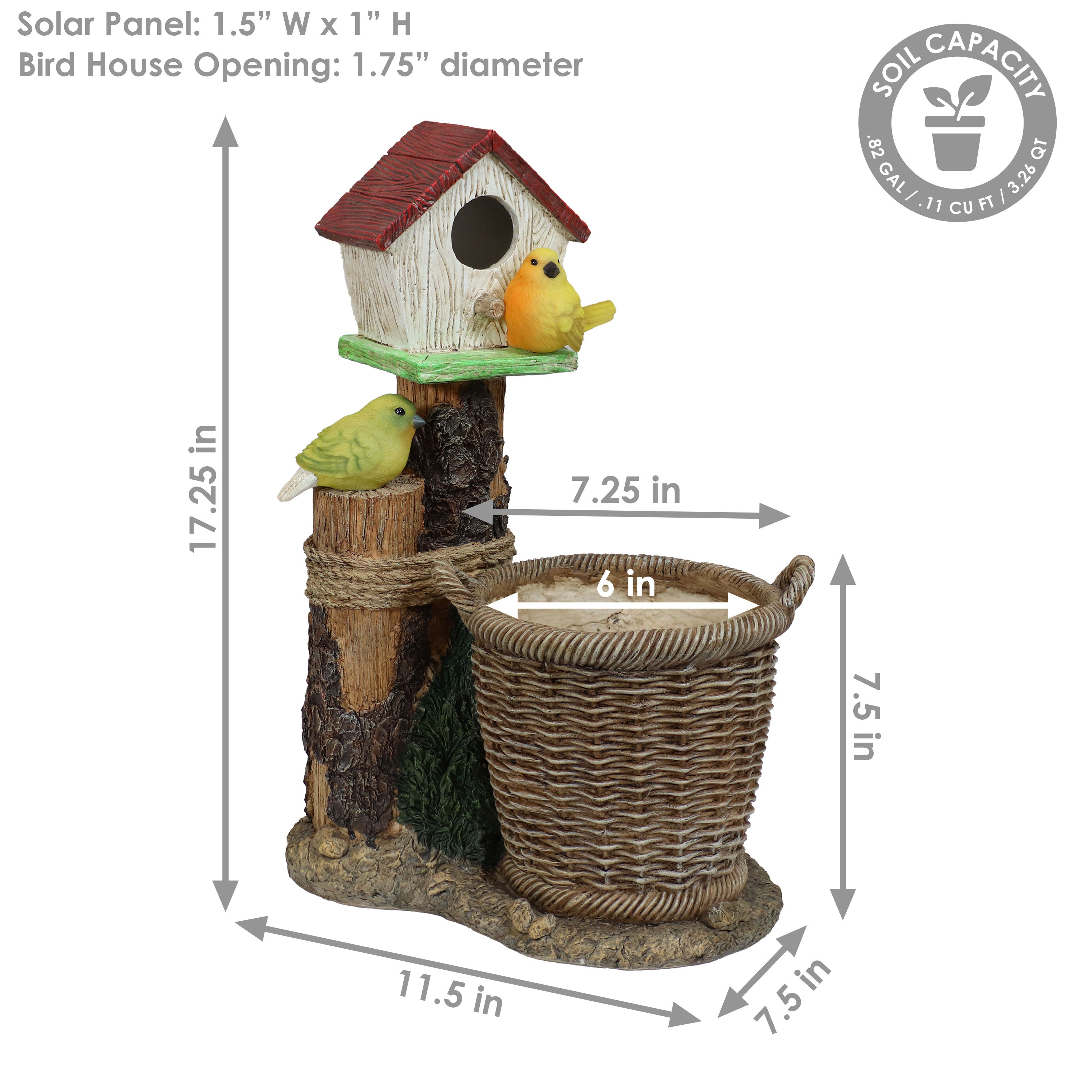 Solar-Powered Polyresin Bird House Planter with LED Lights - Outdoor Garden Decor for Patio, Yard & Lawn Decoration