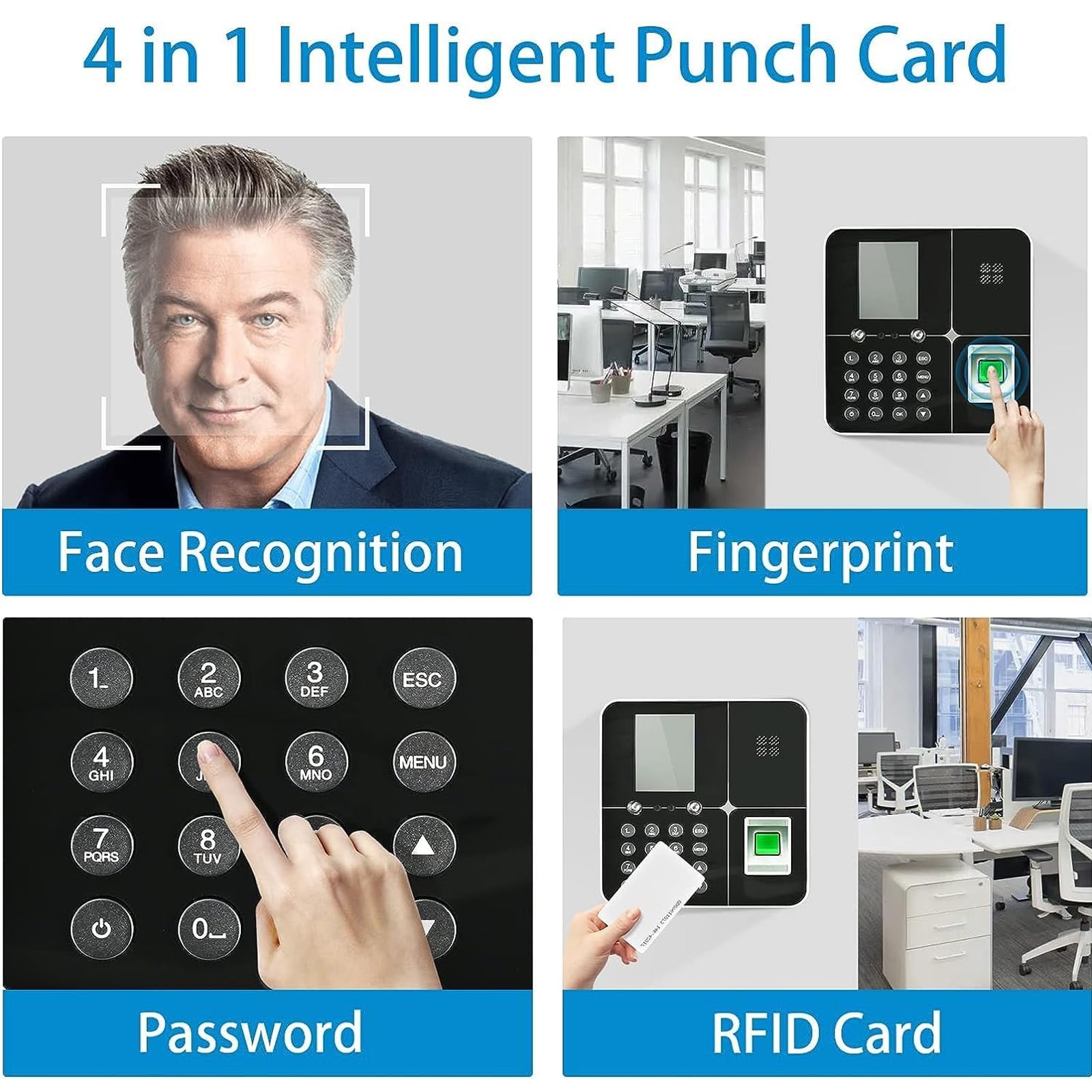 Upgraded 4-in-1 WiFi Fingerprint Time Clock - Automatic Attendance Punch Card Machine with Overtime Calculation for Small Business & Office | Perfect for Employee Time Tracking, Shift Scheduling and Payroll Management