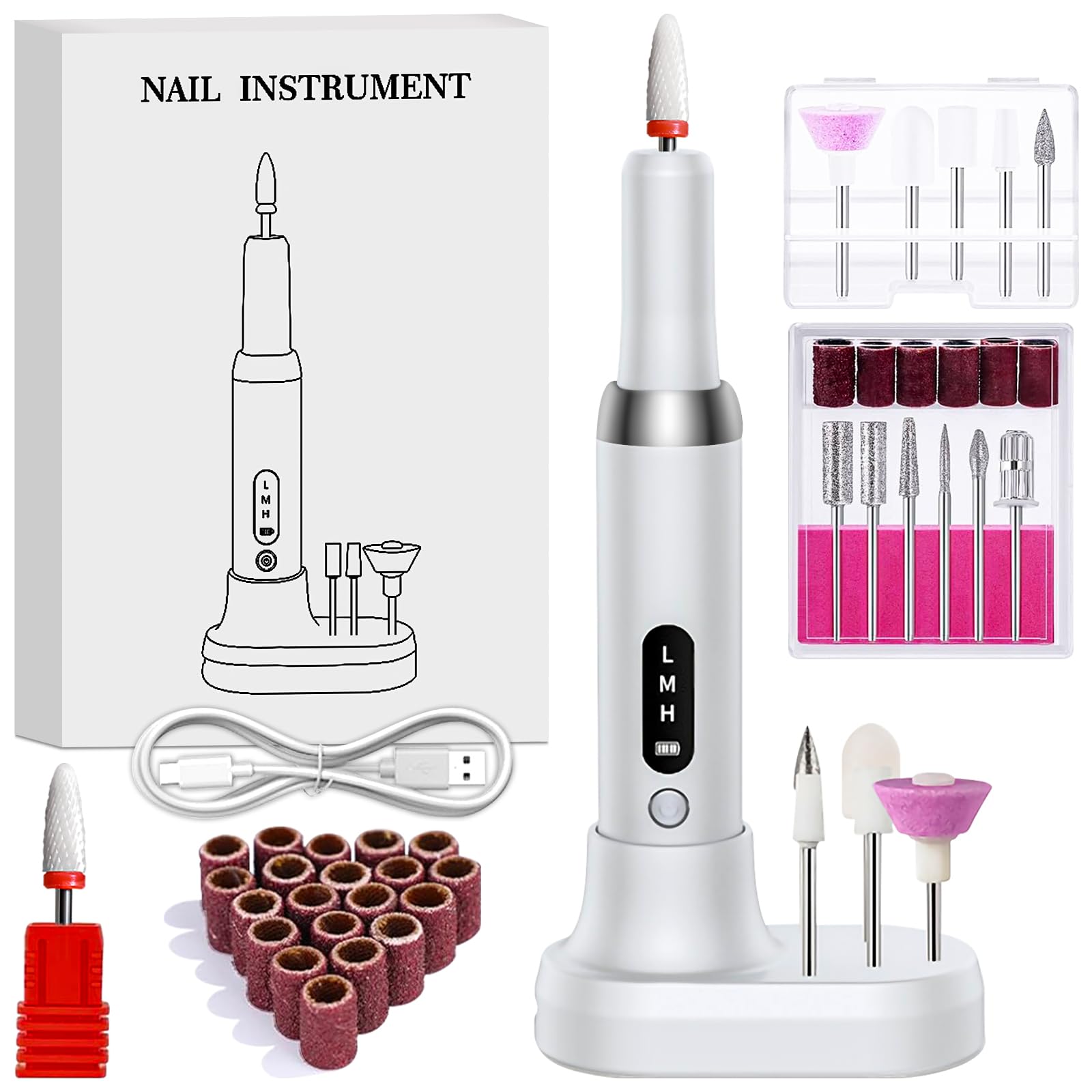 Professional Cordless Electric Nail Drill Kit - 15000RPM 3-Speed Rechargeable Manicure Pedicure Tool with Reversible Direction for Acrylic, Gel & Dip Powder Nails | Portable Nail File for Home & Salon Use | Perfect for DIY Nail Art & Professional Nail Care