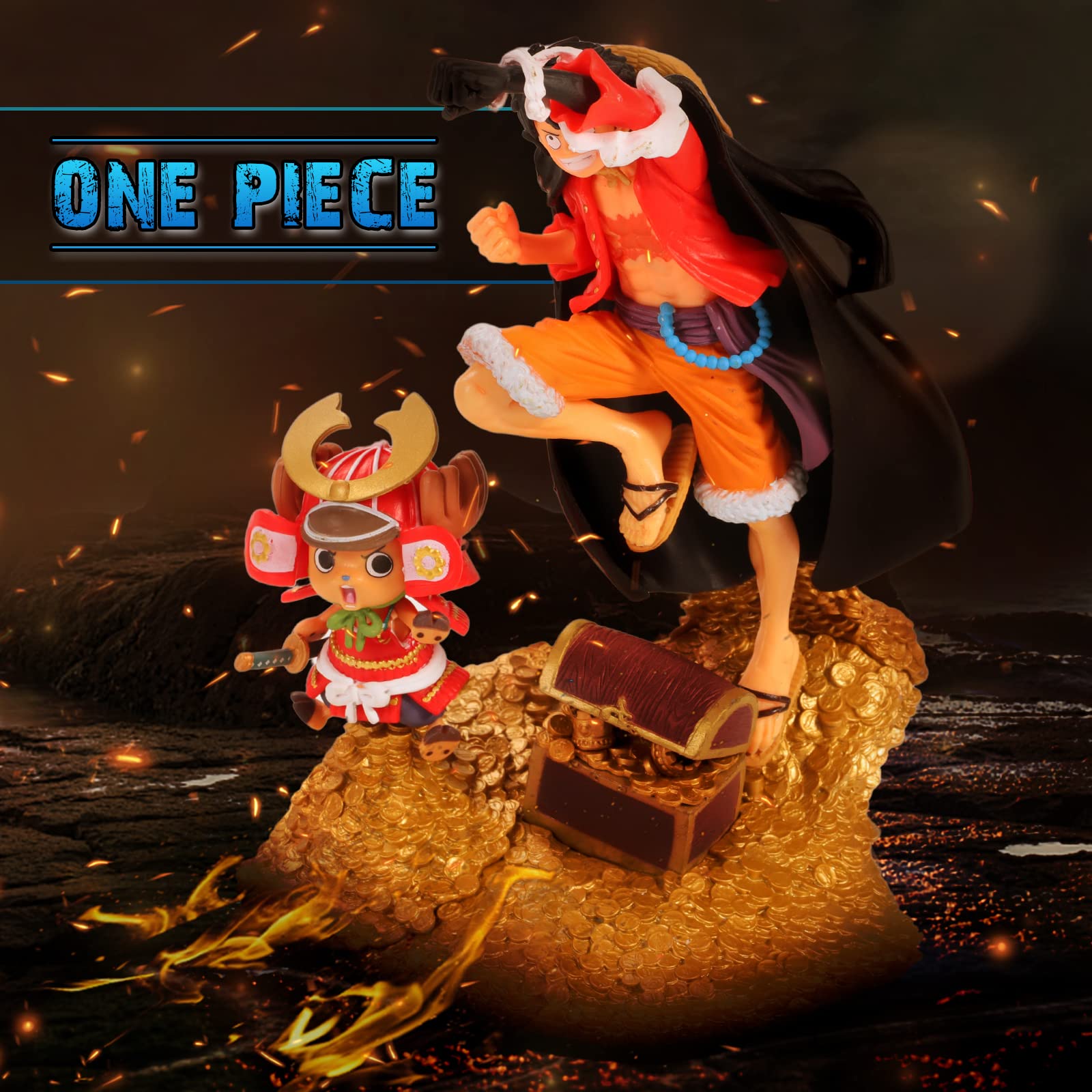 One Piece Luffy Action Figure Collectible Set with Pirate Flag - Perfect for Anime Fans, Display & Collection | Anime Room Decor, Gift for Anime Lovers