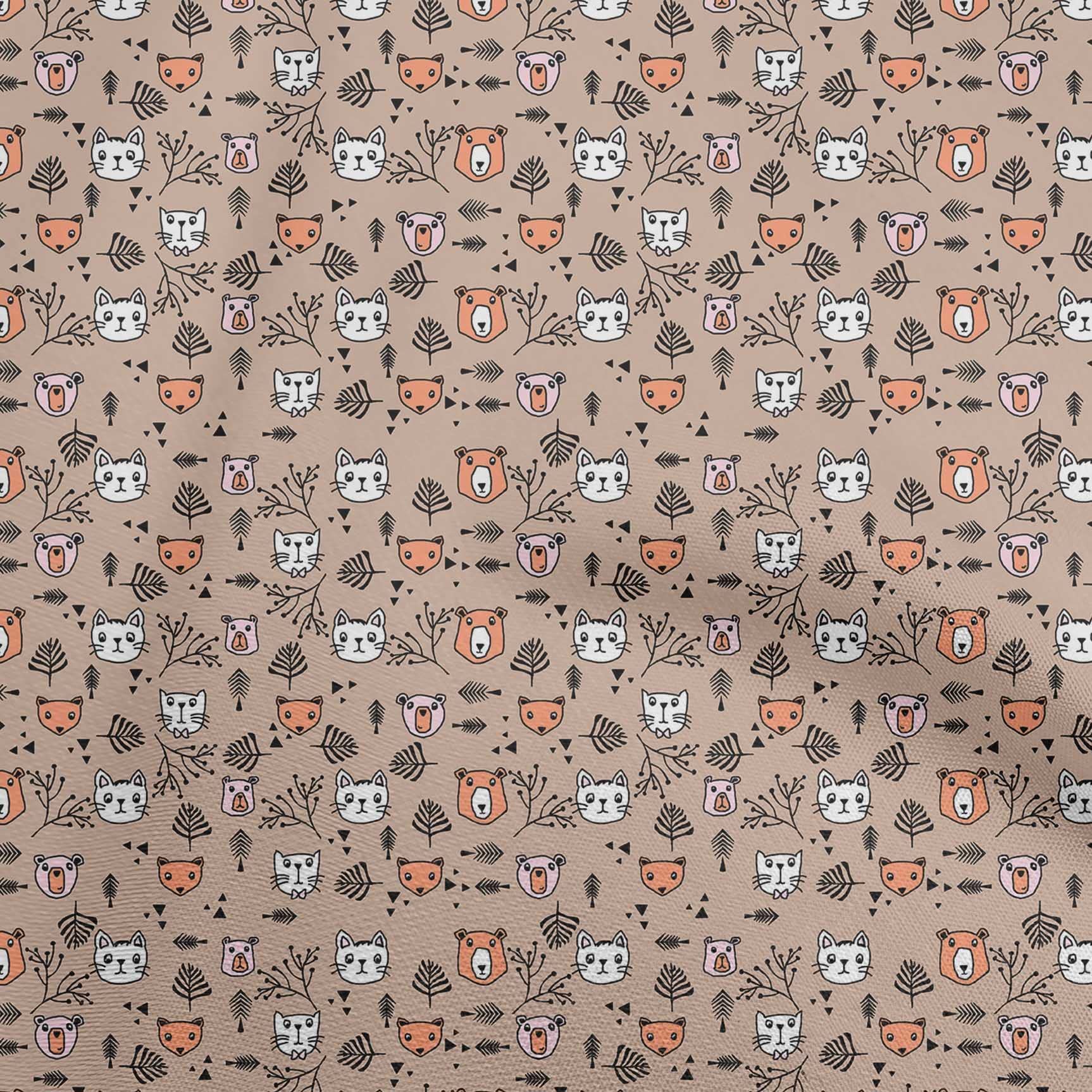 Premium 100% Cotton Poplin Brown Fabric for Kids - Animal Print DIY Sewing Material by The Yard (42