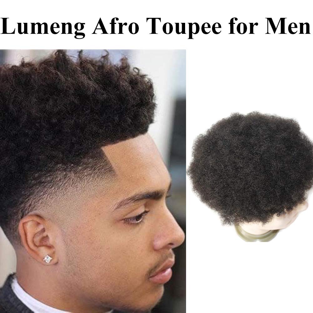 100% Human Hair Afro Curly Toupee for Black Men - 8x10 Inch PU Base 4MM Curly Hair Replacement System (1B Off Black) | Natural-Looking Men's Hairpiece for Daily Wear, Special Occasions & Confidence Boost