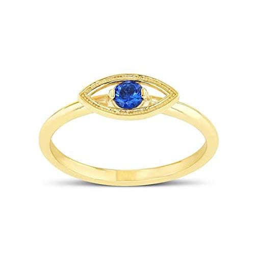 10K Solid Gold Evil Eye Ring with Round Cubic Zirconia - Stackable Eternity Eye Jewelry in Rose/White/Yellow Gold - Dainty Blue Solitaire Birthstone - Handmade in USA - Perfect Gift for Women, Witches, Brides & Spiritual Protection - Ideal for Everyday Wear, Stacking & Special Occasions