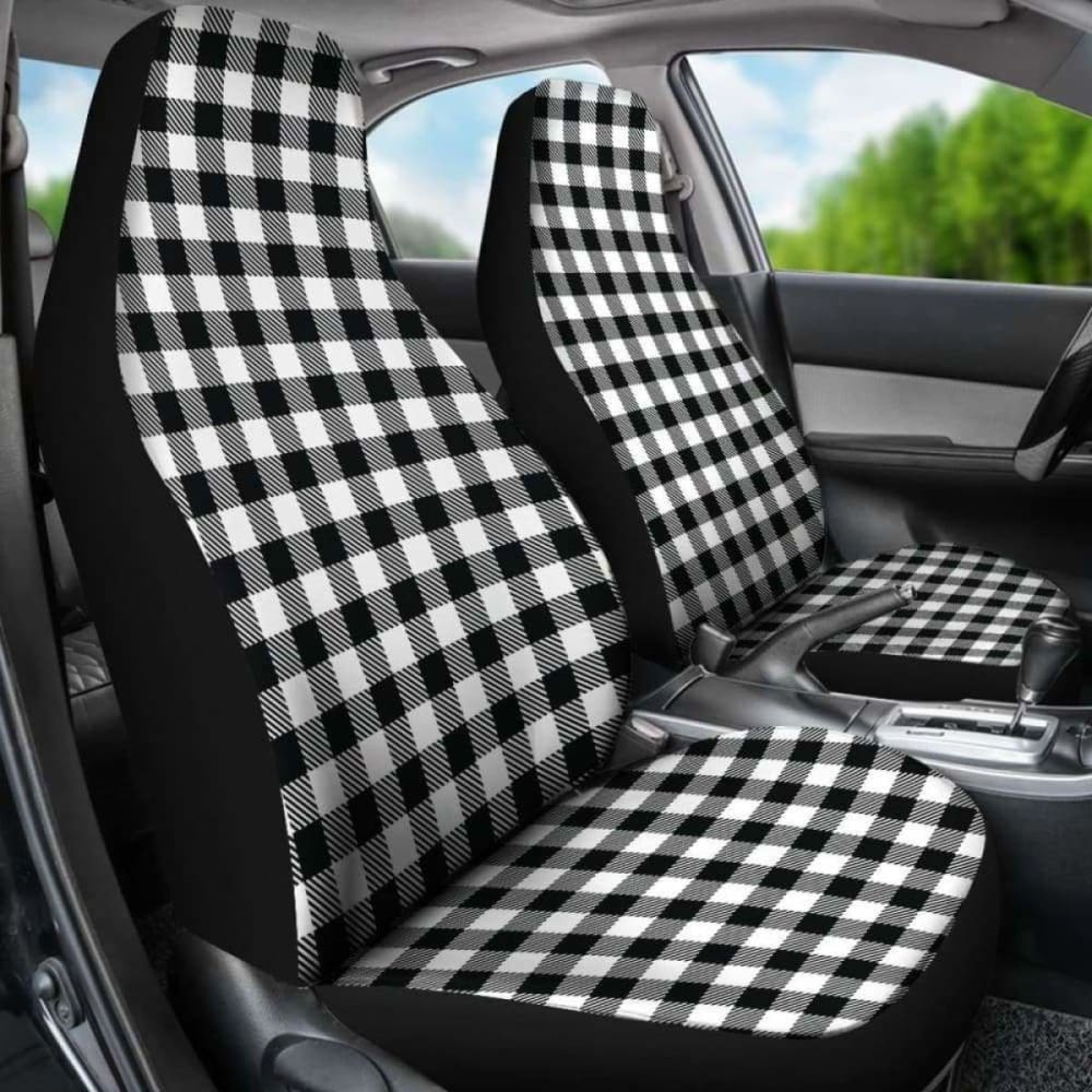 Black and White Buffalo Plaid Car Seat Covers - Universal Fit for Cars, Trucks & SUVs - Durable, Stylish Protection for All Seasons - Perfect for Road Trips, Commuting and Everyday Driving