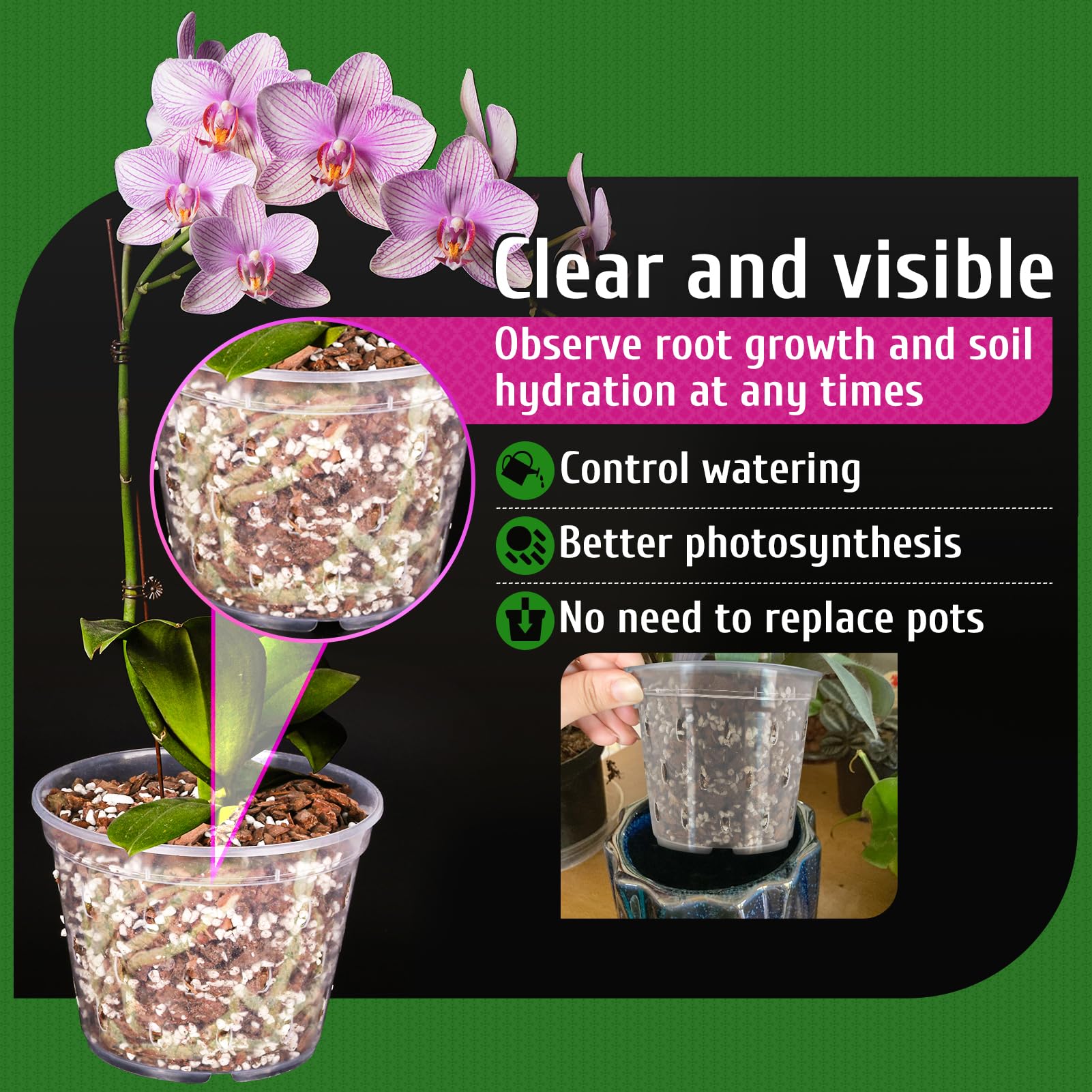 Remiawy 6 Pack Clear Orchid Pots with Holes - 5.5 Inch Breathable Plastic Flower Planters for Indoor/Outdoor Orchid Repotting - Perfect for Phalaenopsis, Dendrobium & Other Airflow-Loving Plants (Home Decor, Garden, Greenhouse Use)