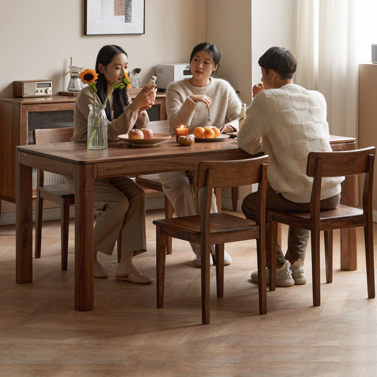 Premium Solid Wood Dining Table - Black Walnut, Ash & Red Oak - Large Farmhouse Style Table for Family Gatherings & Dinner Parties