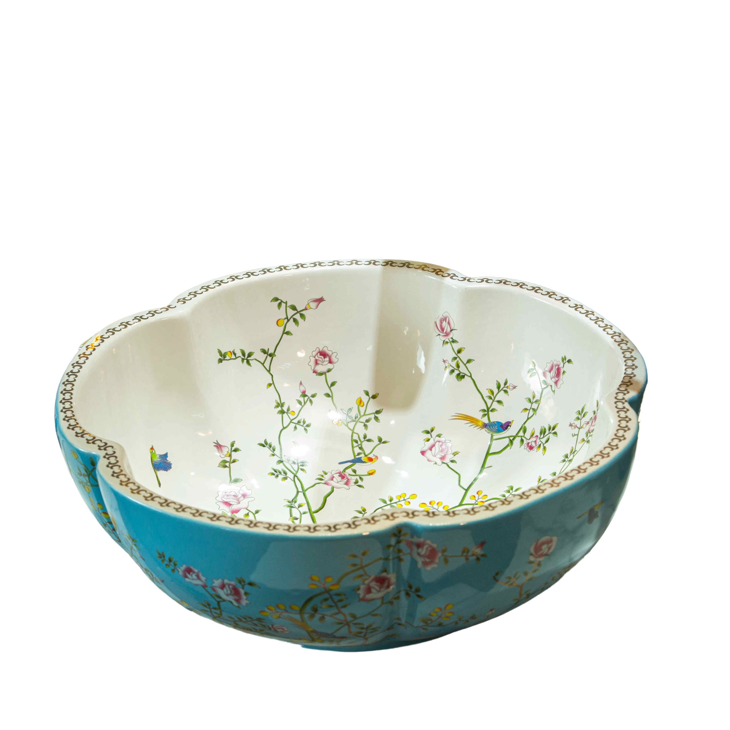 Blue Ceramic Vessel Sink with Floral & Bird Design - Handcrafted Jingdezhen Porcelain Bathroom Wash Basin for Vanity Countertops | Perfect for Modern Farmhouse, Boho Chic, or Luxury Bathroom Decor
