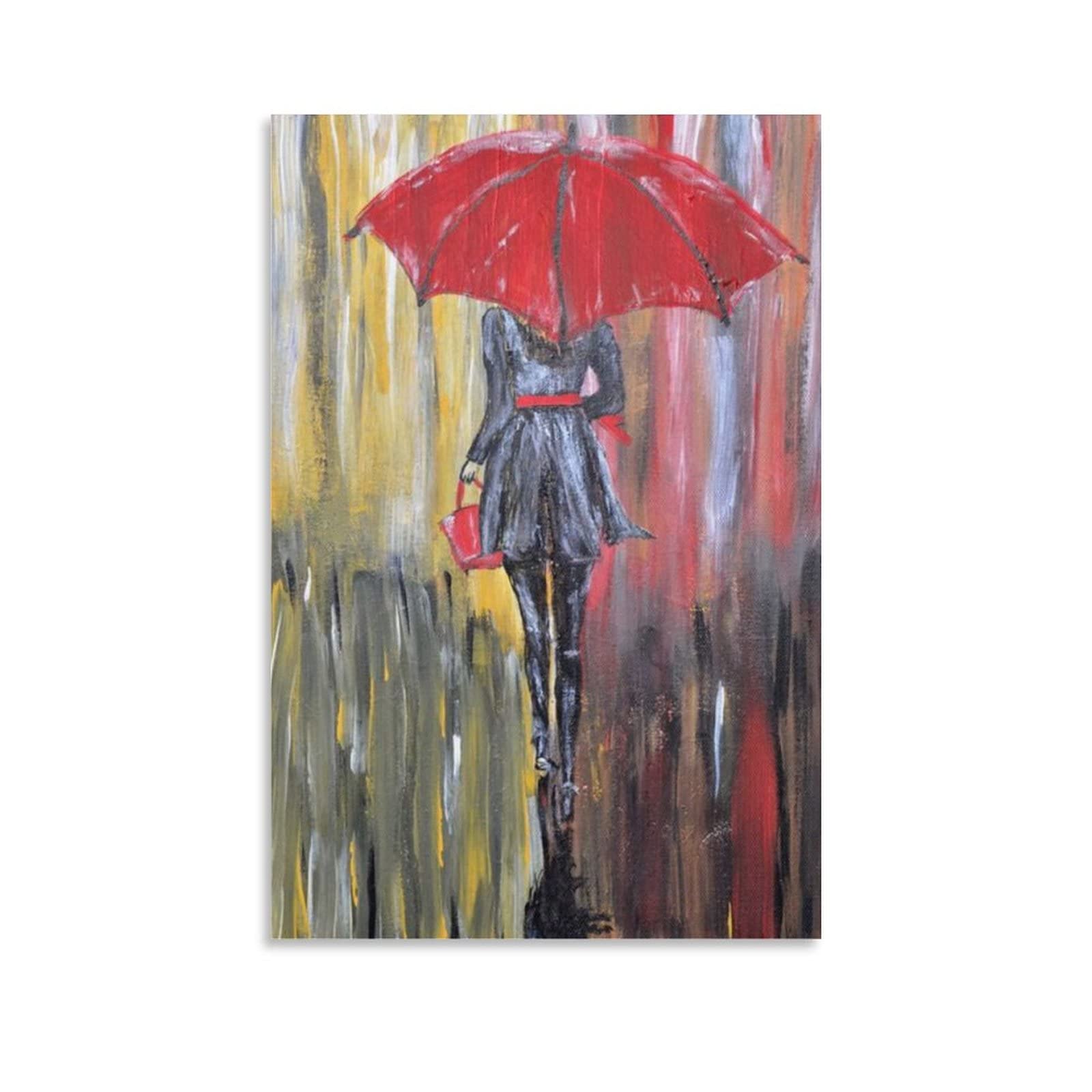 Modern Oil Painting Print - Woman with Red Umbrella Canvas Wall Art for Living Room, Bedroom, Bathroom, Office & Kitchen Decor | Unframed 12x18 inches (30x45cm) | Perfect for Home, Office & Gift Giving